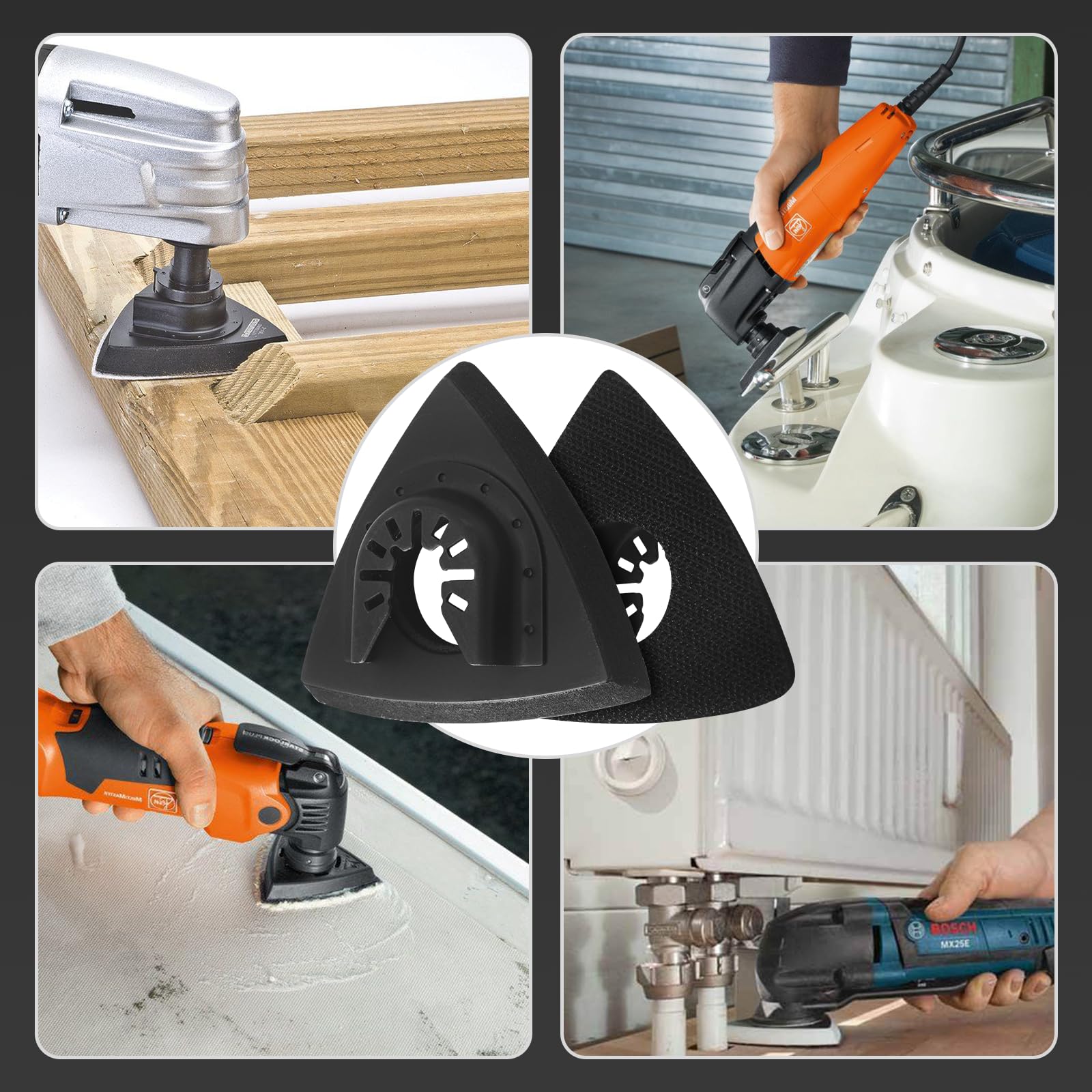 104 Pcs Oscillating Tool Sanding Pads Kit with 4 Triangle Pads & 100 Sandpaper Sheets (60/80/100/120/240 Grits) - 3-1/8