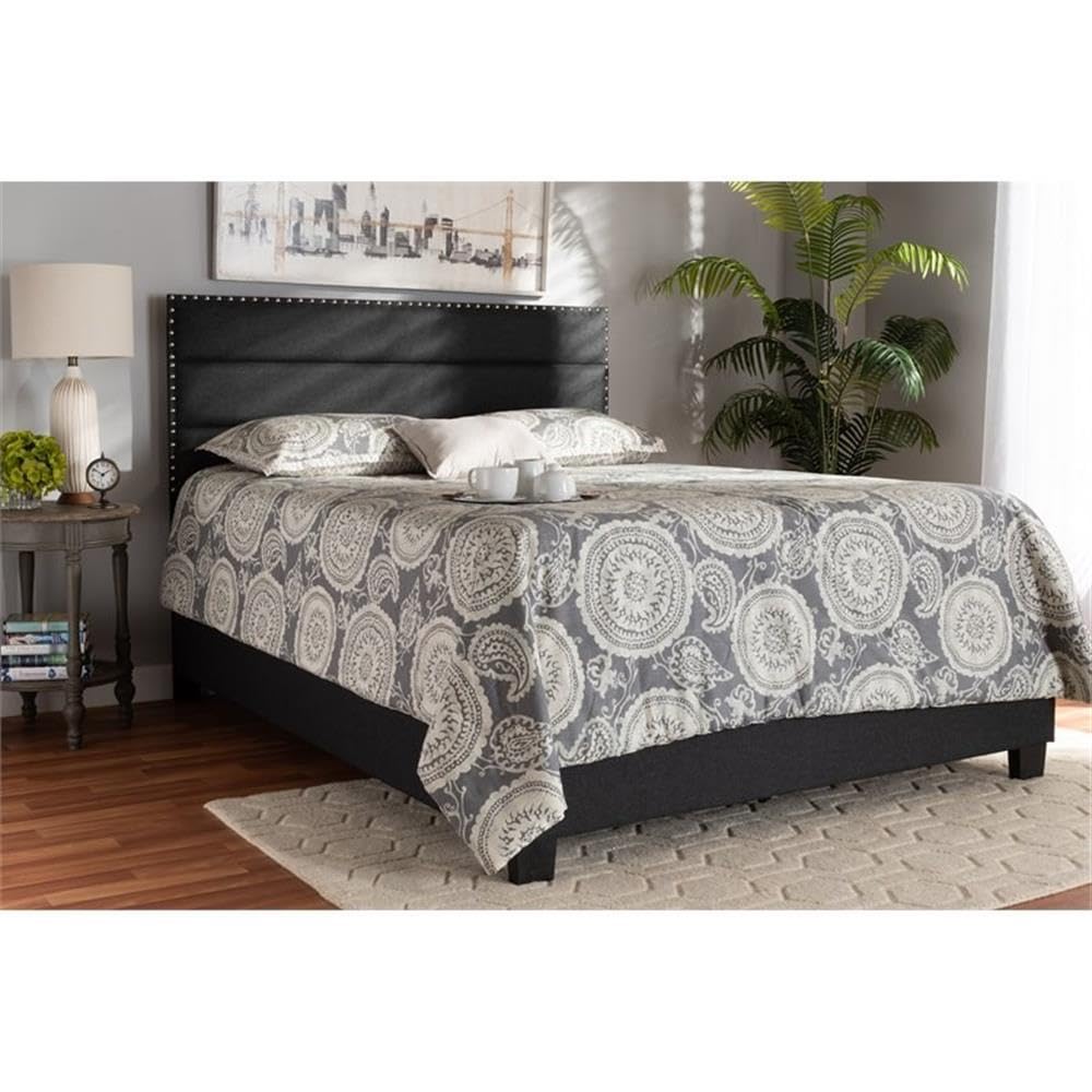 BOWERY HILL Modern Fabric Upholstered Full Size Bed Frame with Headboard - Dark Gray Upholstered Bedroom Furniture for Master Bedroom & Guest Room