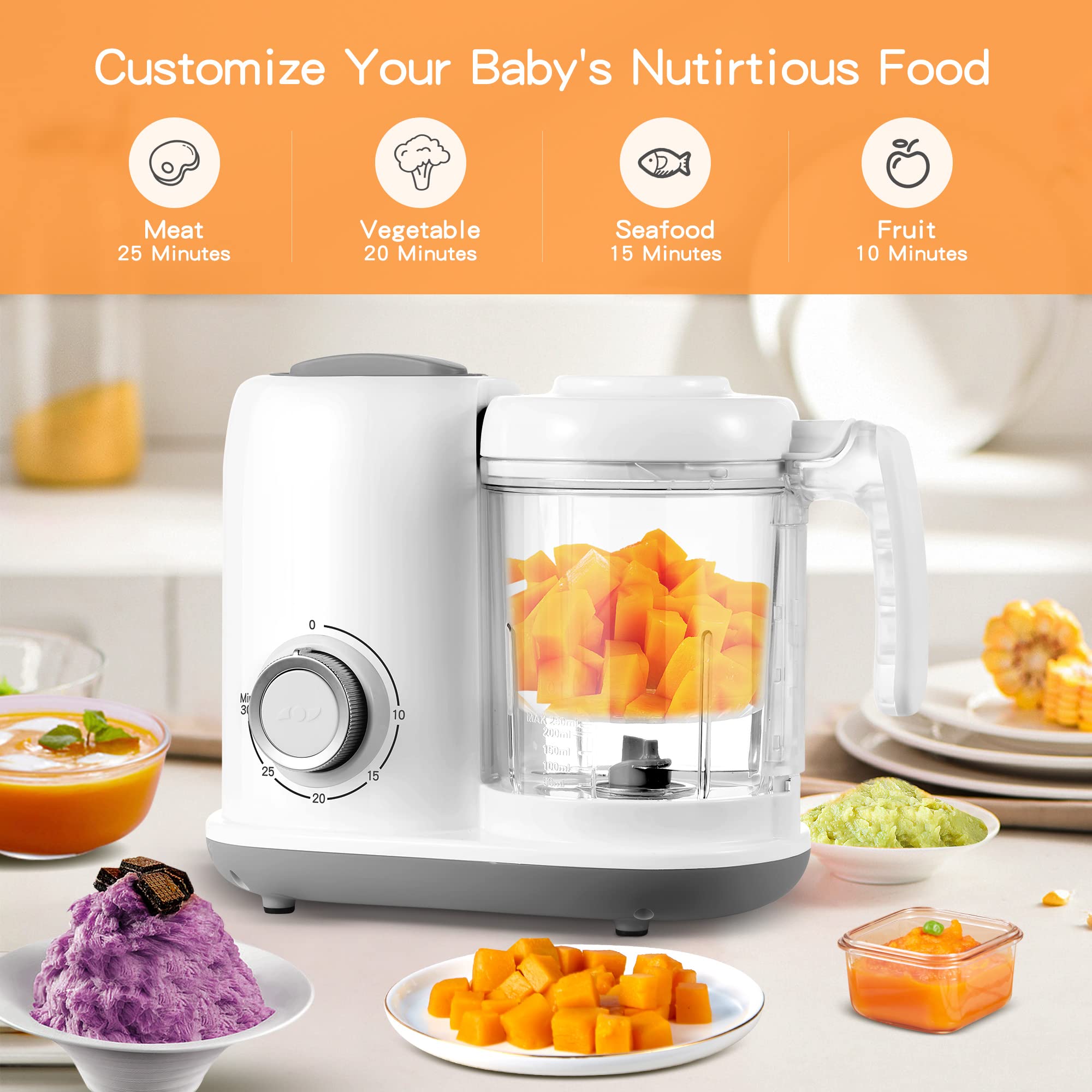 BPA-Free Baby Food Maker with Steam Basket - 5-in-1 Baby Food Processor, Steamer, Blender & Puree Maker - Easy Knob Control for Healthy Homemade Baby Food (White) - Perfect for Making Organic Purees, Steaming Vegetables & Preparing Nutrient-Rich Meals for Infants