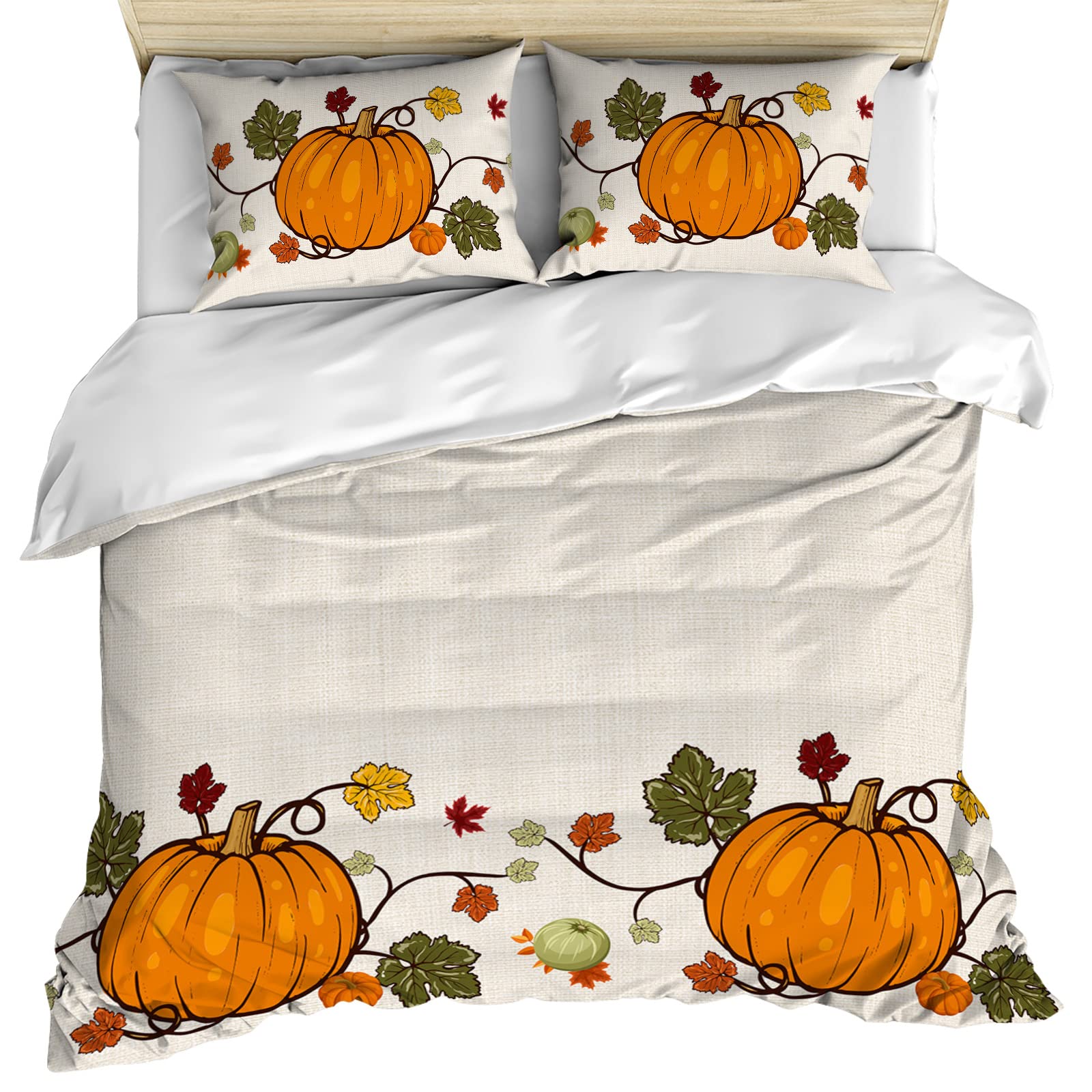3-Piece California King Bedding Set - Luxury Thanksgiving Duvet Cover with 2 Pillowcases | Soft Breathable Microfiber for Kids, Teens & Adults | Fall Decor in Pumpkin Orange & Maple Leaf Design | Perfect for Farmhouse Style Bedrooms & Holiday Gift Giving