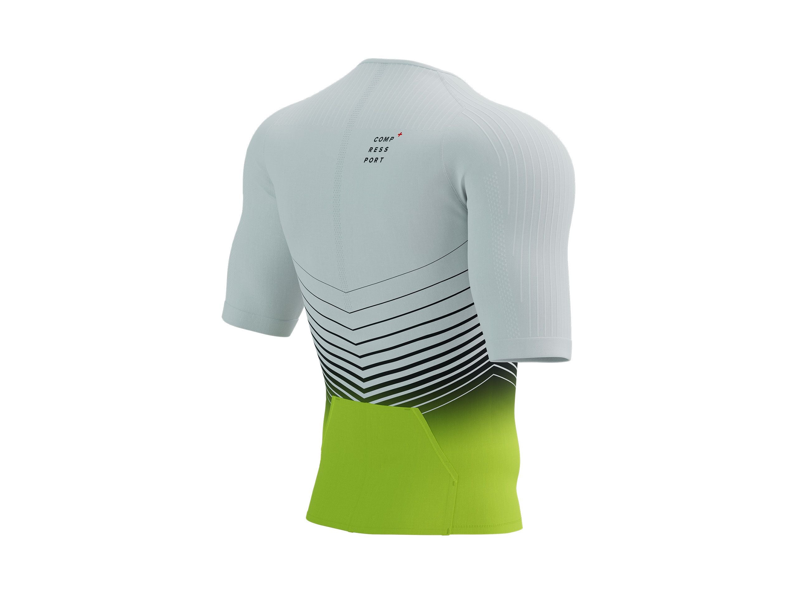 Compressport Men's Tri Postural Aero SS Top - Breathable Performance Shirt for Triathlon & Running - White/Evening Primrose - Ideal for Training, Racing & Outdoor Sports