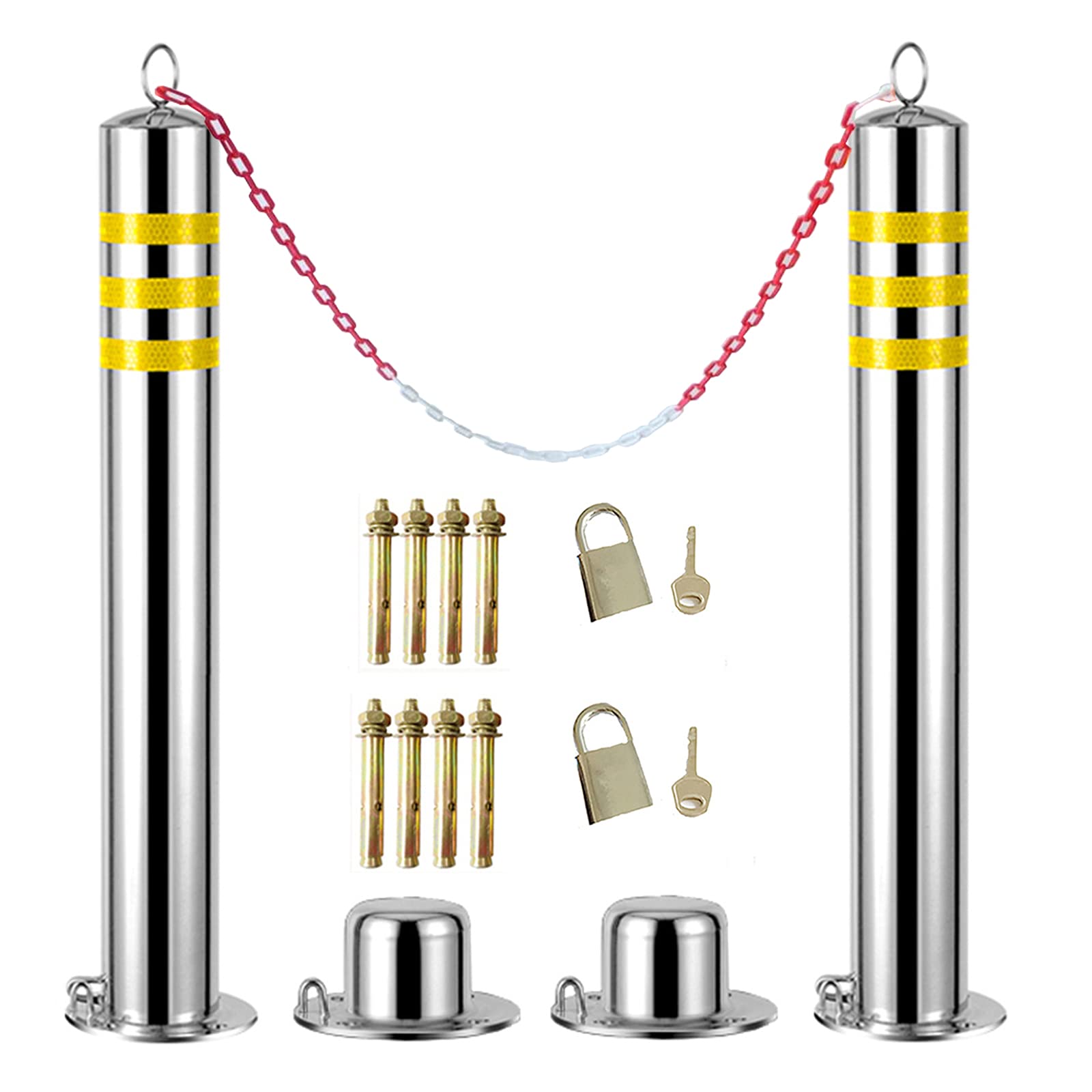 Lockable Parking Posts & Safety Barriers - 650mm Reflective Road Markers for Driveway (650x76mm) - Removable Bollards for Parking Lots, Garages & Private Properties