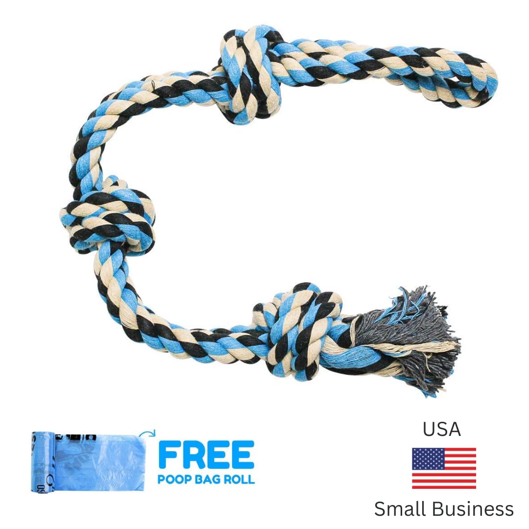 XL Durable Rope Dog Toy for Aggressive Chewers - Nearly Indestructible Chew Toy for Large Dogs, Supports Non-Profit Dog Rescue (Blue) - Perfect for Playtime, Training & Dental Health