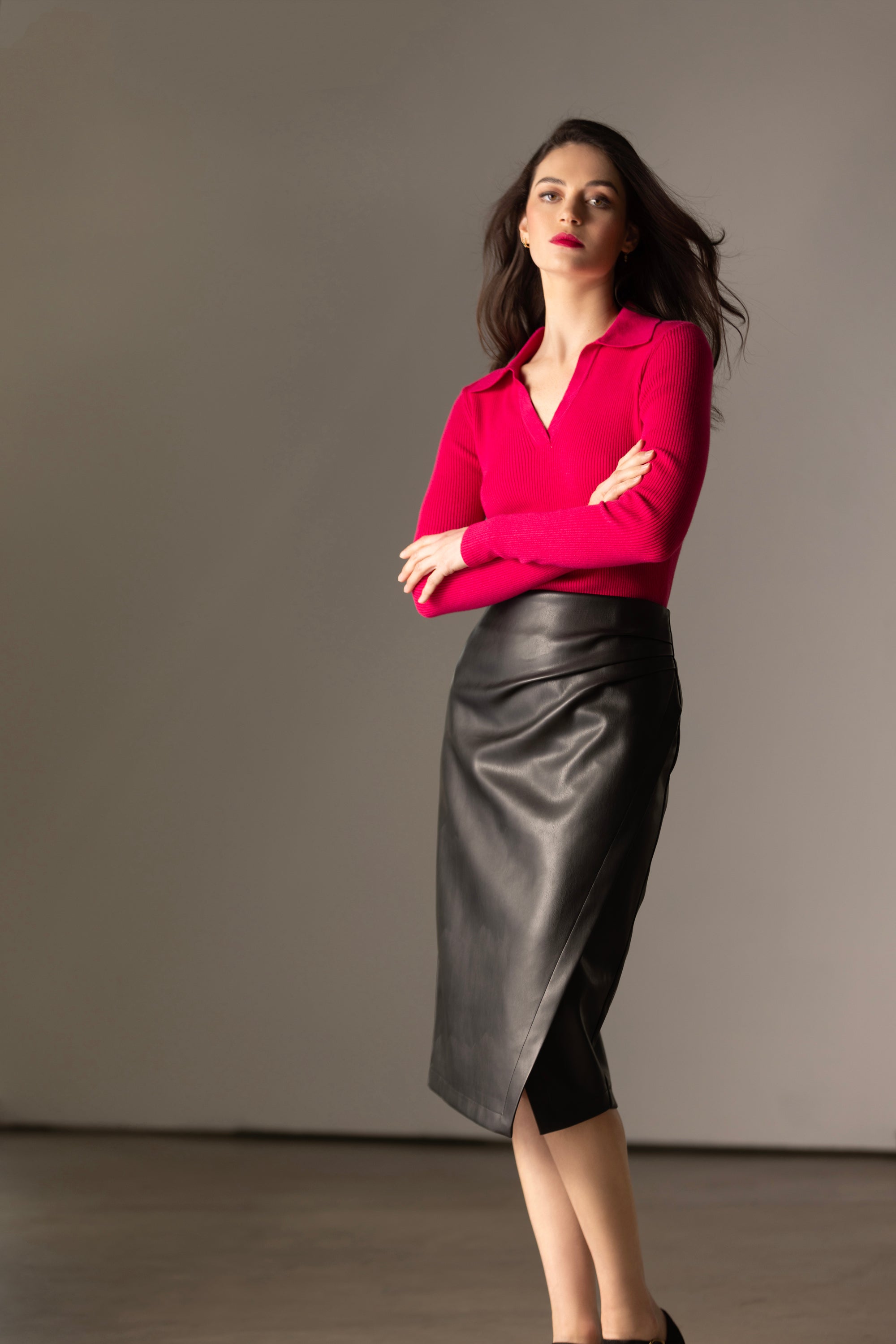 T Tahari Vegan Leather Midi Wrap Skirt for Women - Stylish Faux Leather Skirt with Adjustable Waist - Perfect for Office, Date Night & Fall Fashion