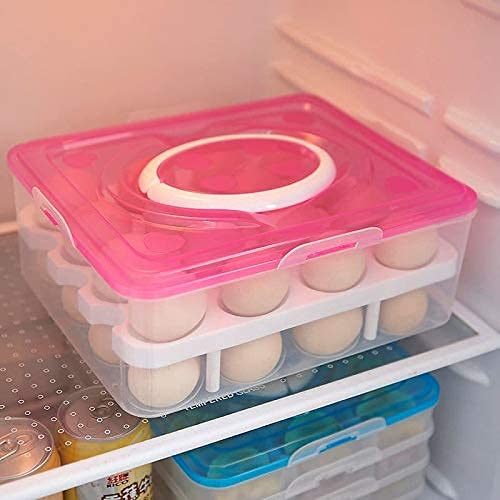 Made in India Double Layer 32 Egg Plastic Carrier - Refrigerator & Kitchen Food Storage Box/Basket, Multicolour for Home & Office Use
