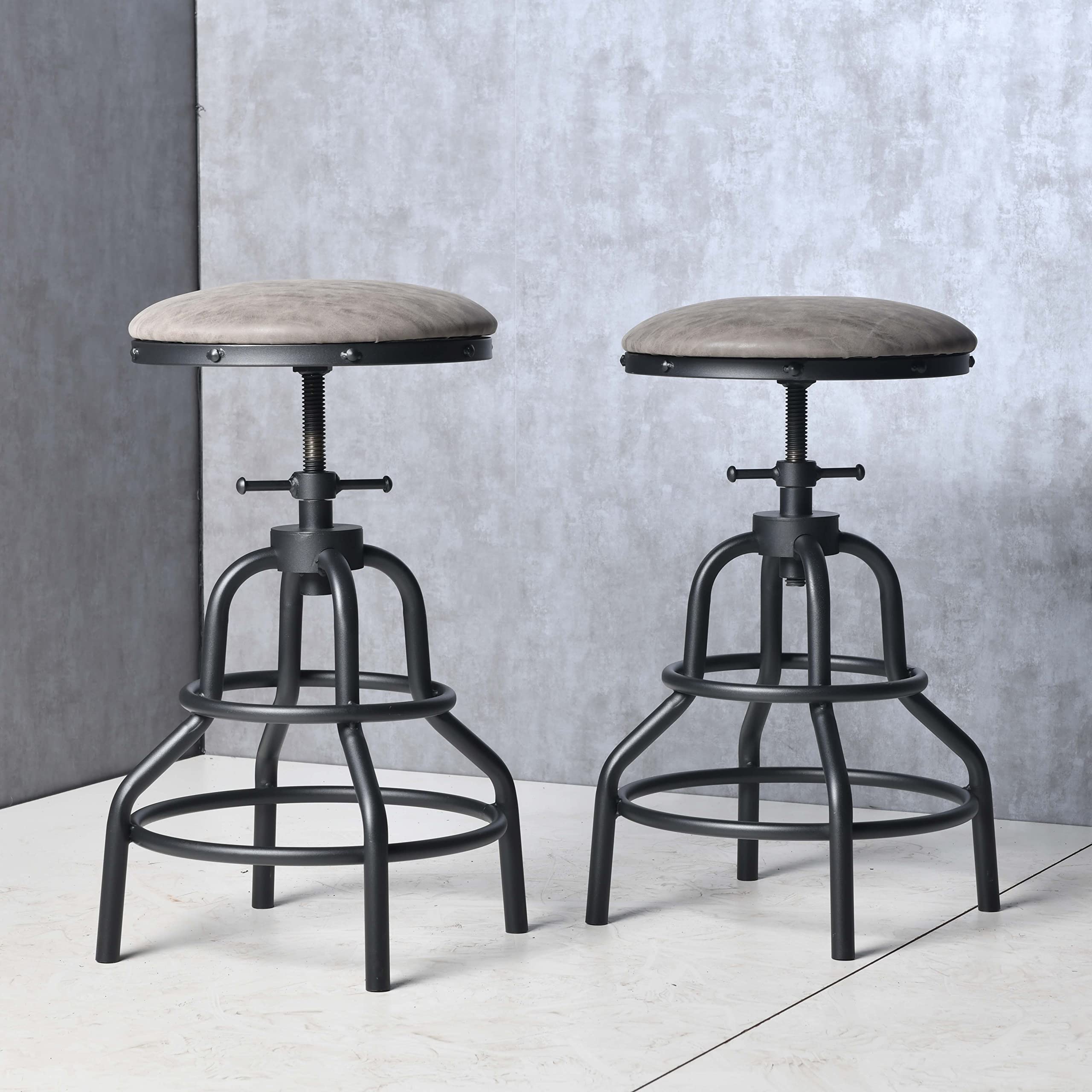 Vintage Industrial Bar Stool Set of 2 - Adjustable Height 27