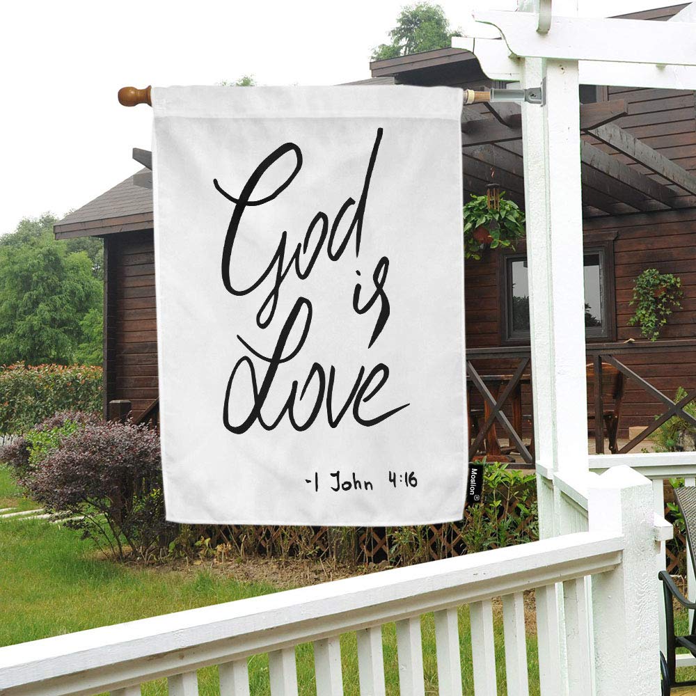 God Is Love Christian House Flag - Double-Sided Inspirational Bible Verse Outdoor Decoration - 28x40 Inch Cotton Linen Summer Yard Flag for Porch, Garden & Patio