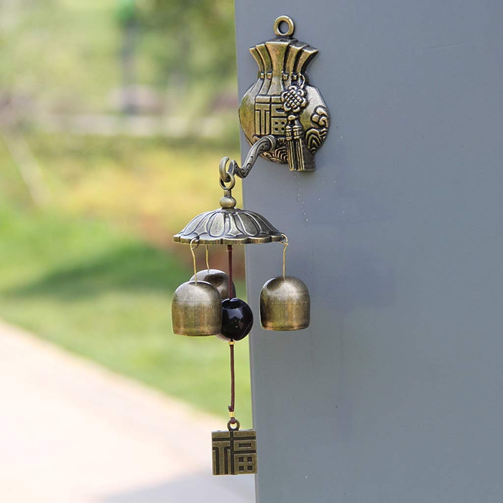 Jubaofu Bronze Feng Shui Wind Chime - 3 Metal Bells Wall Hanging Doorbell for Home Decor, Self-Priming Wind Chimes for Porch, Garden & Patio