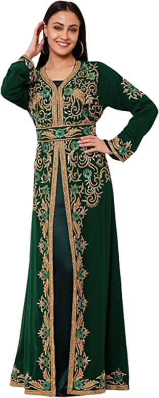 Elegant Women's Kaftan Dress - Georgette Abaya Dubai Moroccan Hand-Beaded Caftan Farasha Jalabiya Arabic Evening Gown by ZARDOZI Art | Perfect for Weddings, Parties & Special Occasions