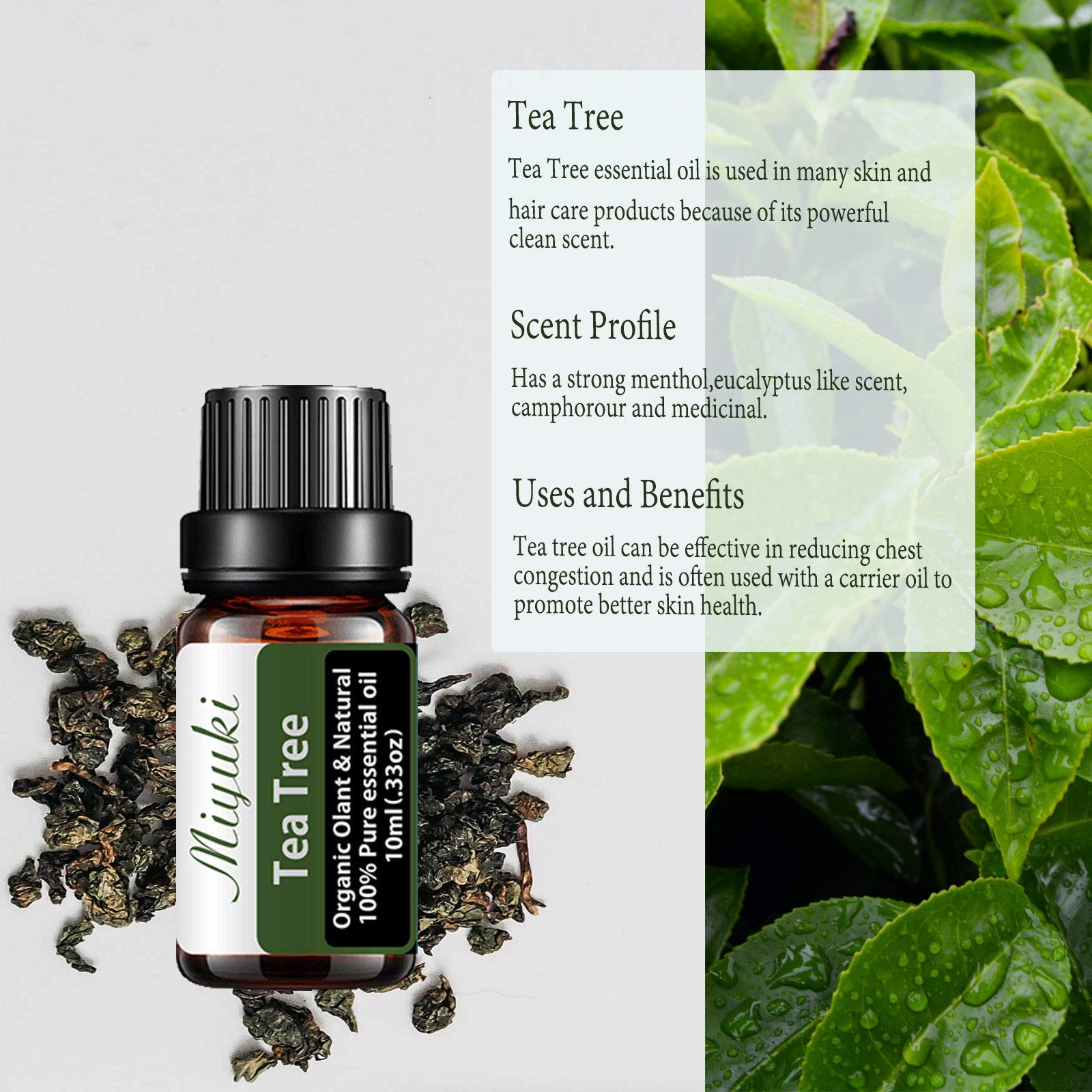 Organic Tea Tree Essential Oil 100% Pure Natural - 2 Pack x10ml for Aromatherapy, Diffuser, Humidifier, Massage, Skin & Hair Care - Promotes Relaxation, Sleep & Wellness