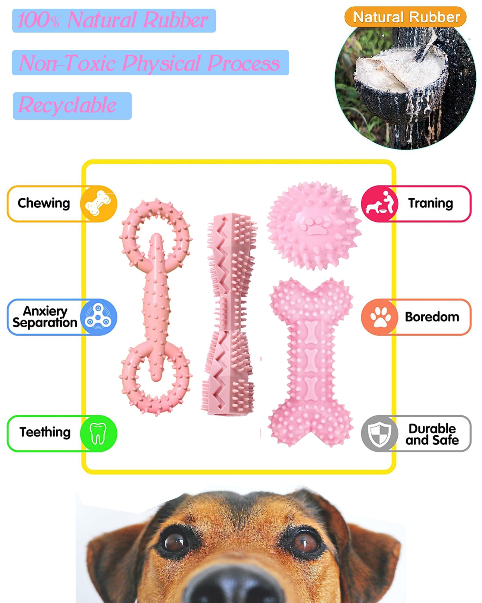 4 Pack Puppy Chew Toys for Small Dogs 2-8 Months - Soft Teething Toys for Puppies, Dental Cleaning Chew Toys, Durable Interactive Dog Toys for Boredom & Anxiety Relief - Perfect for Teething, Training & Playtime (Pink)