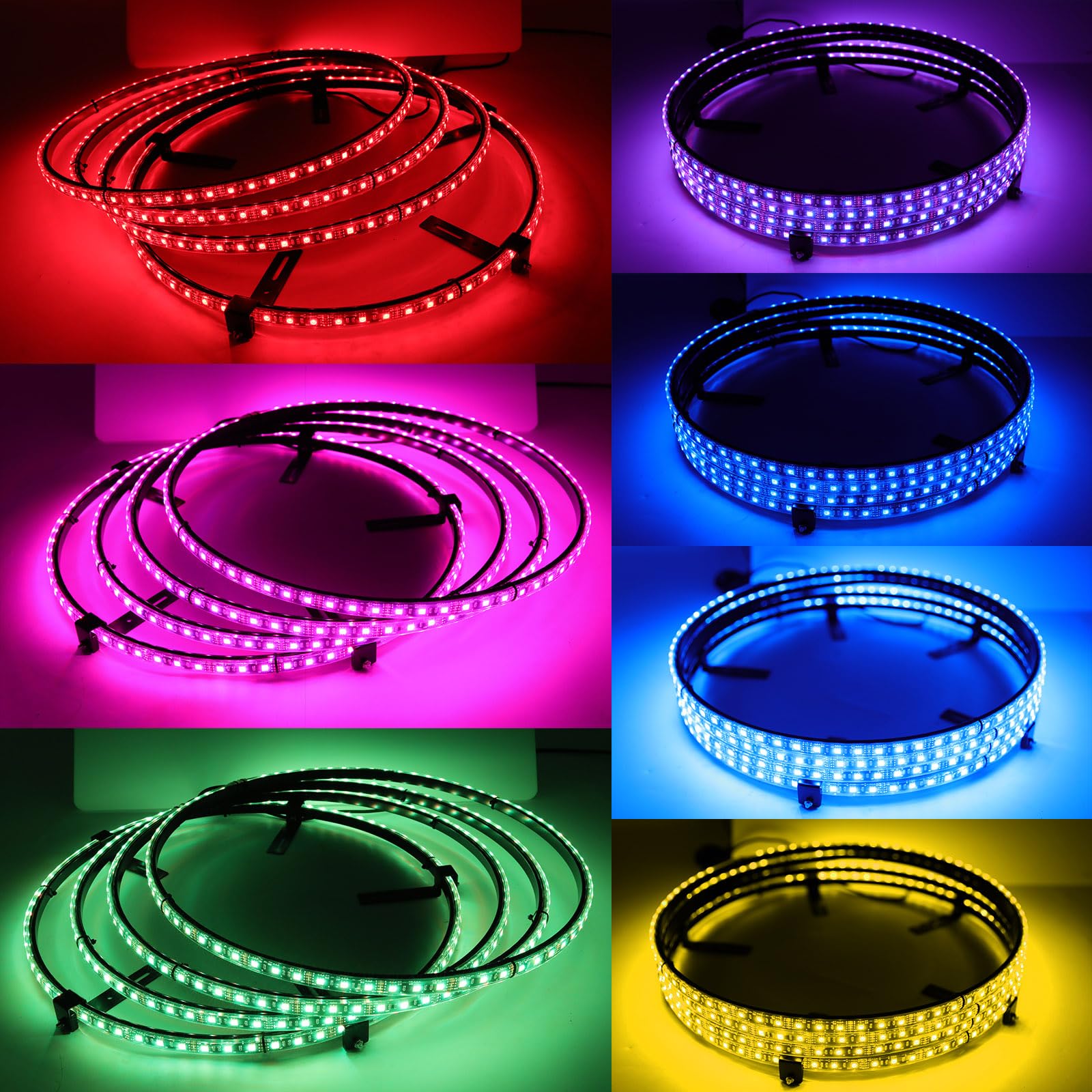 4PCS 17.5inch RGB LED Wheel Rim Lights with Bluetooth & Remote Control - Multi-Color Wheel Ring Light Kit with Turn Signal & Braking Function for Pickup Trucks, SUVs & Cars (17.5inch) - Enhance Night Driving Safety & Customize Your Ride's Style