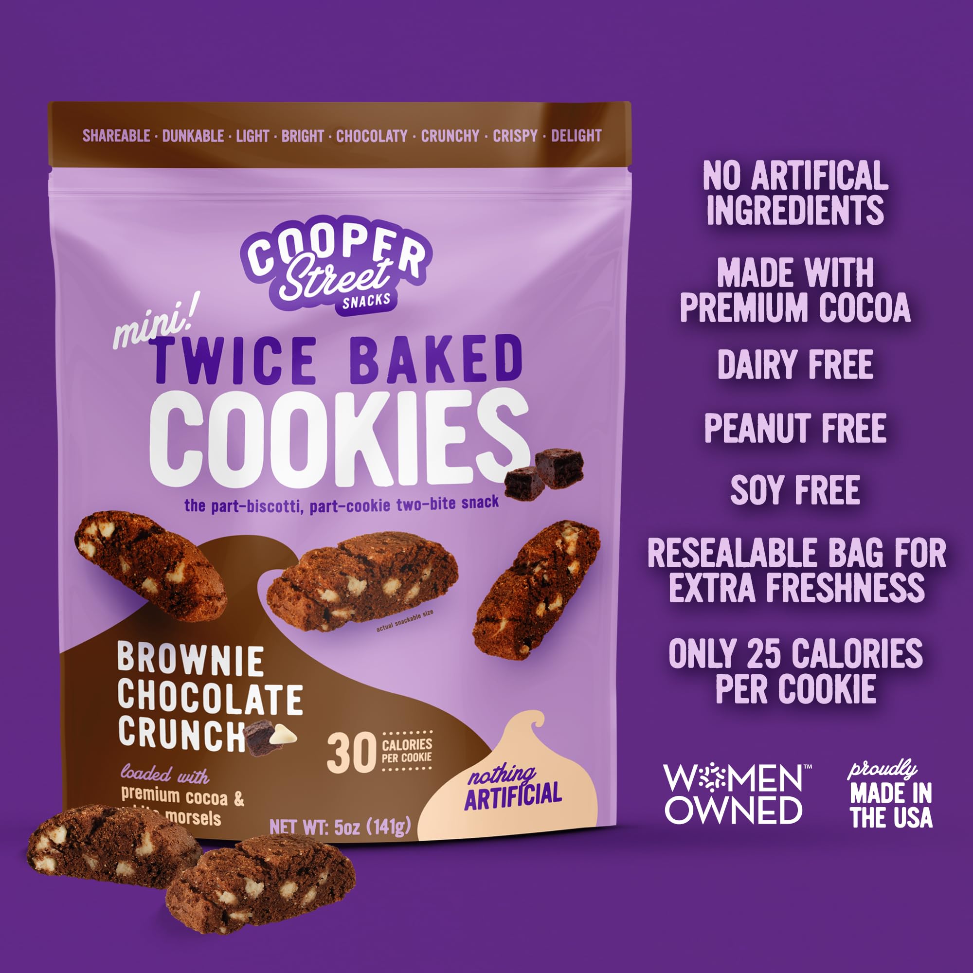 Cooper Street Twice Baked Brownie Chocolate Biscotti Cookies - Crunchy Italian Coffee Cookies | Low Calorie Kosher Snack for Adults & Kids | Dairy, Peanut & Soy Free (5oz) | Perfect with Coffee, Tea or as Dessert