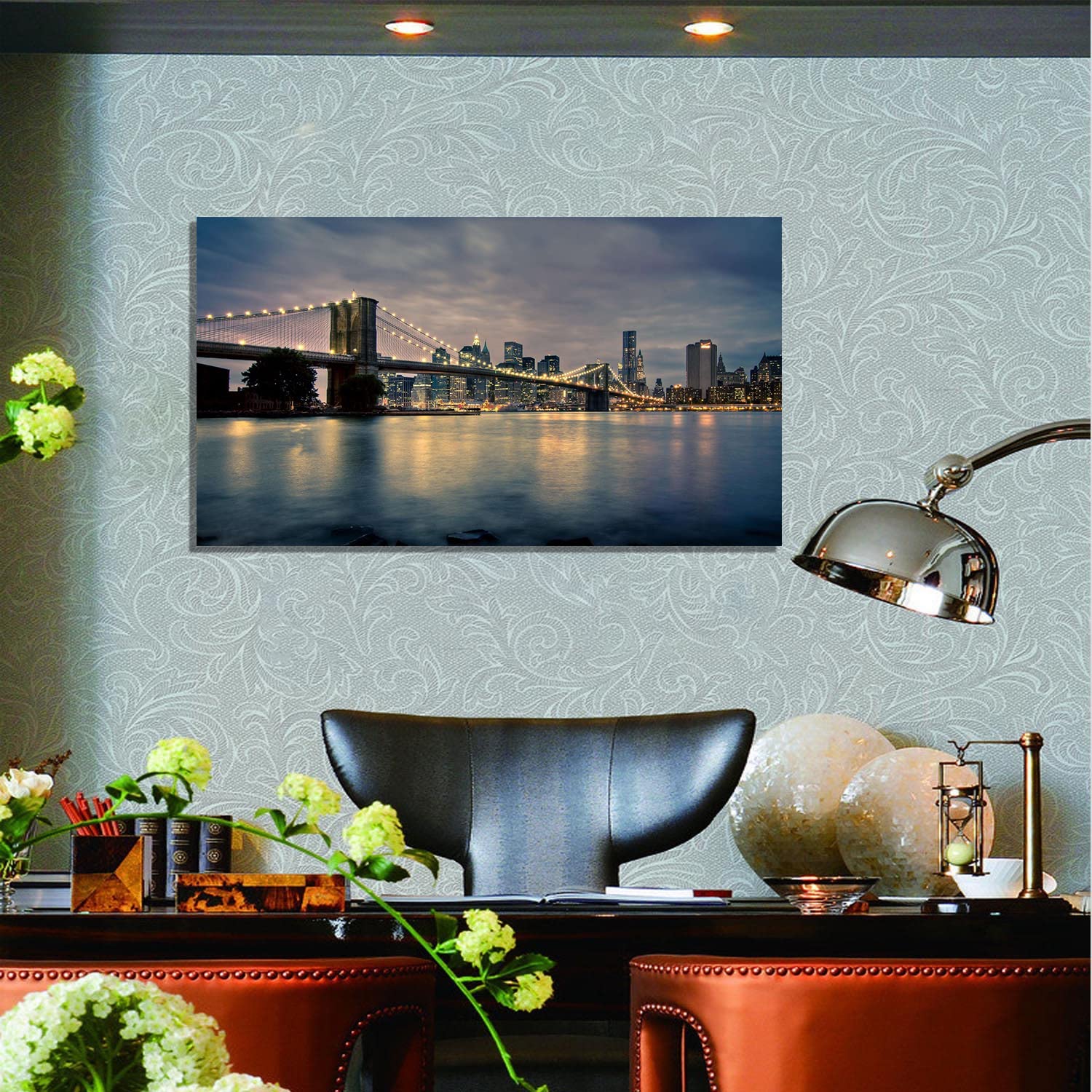 Brooklyn Bridge Canvas Art - Framed Landscape Wall Painting for Home, Office & Bedroom Decor - Ready to Hang - Perfect for Living Room, Study & Gift Giving