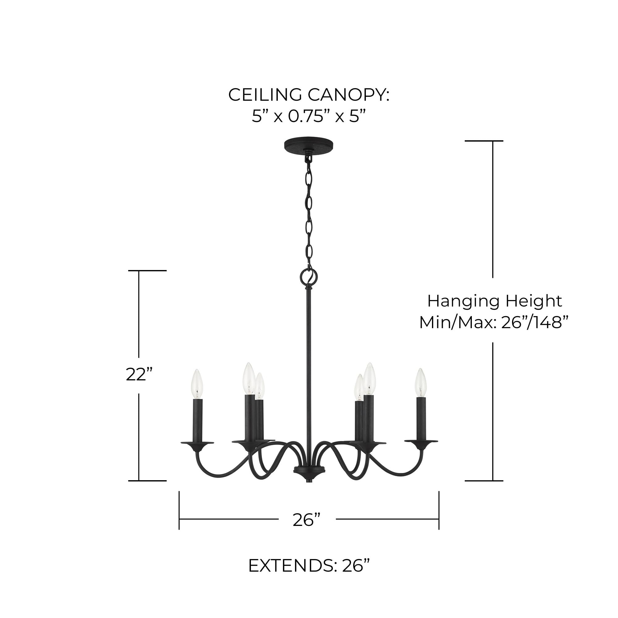Capital Lighting 437261BI Vincent Mediterranean French Country Round Candle Chandelier - 6-Light 360W Black Iron Ceiling Fixture (22