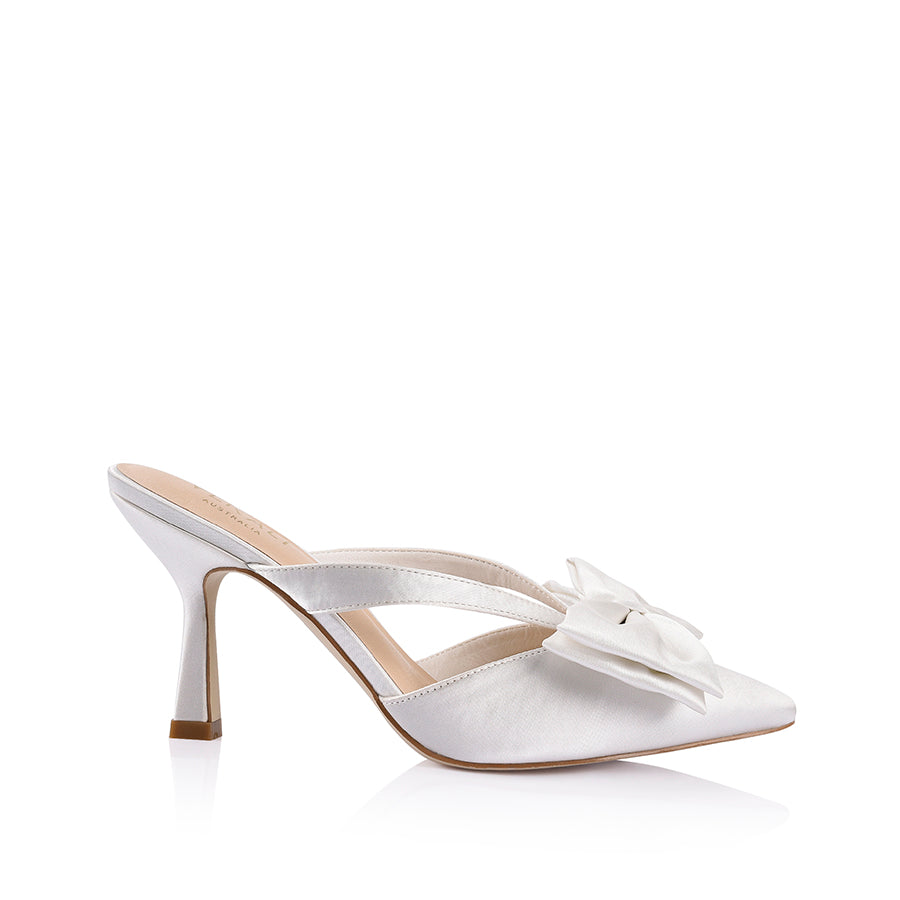 Spear Mules - Chalk Satin Slippers | Comfortable Women's House Shoes for Lounge, Spa & Indoor Wear