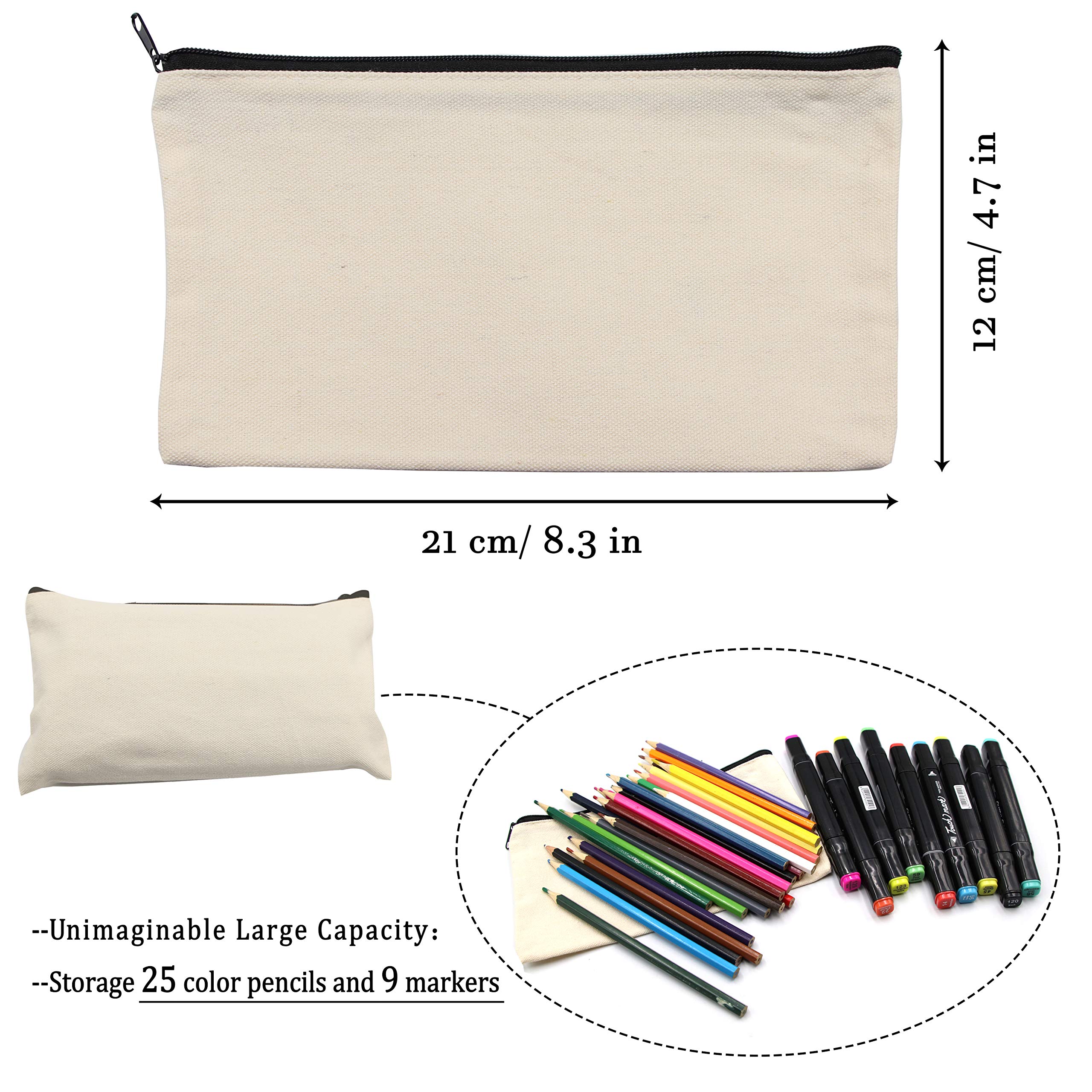 10 Pack Blank DIY Cotton Canvas Zipper Bags - Multipurpose Travel Organizer, Makeup Pouch, Receipt Holder & Gift Bags for Crafting, Storage & On-the-Go Essentials