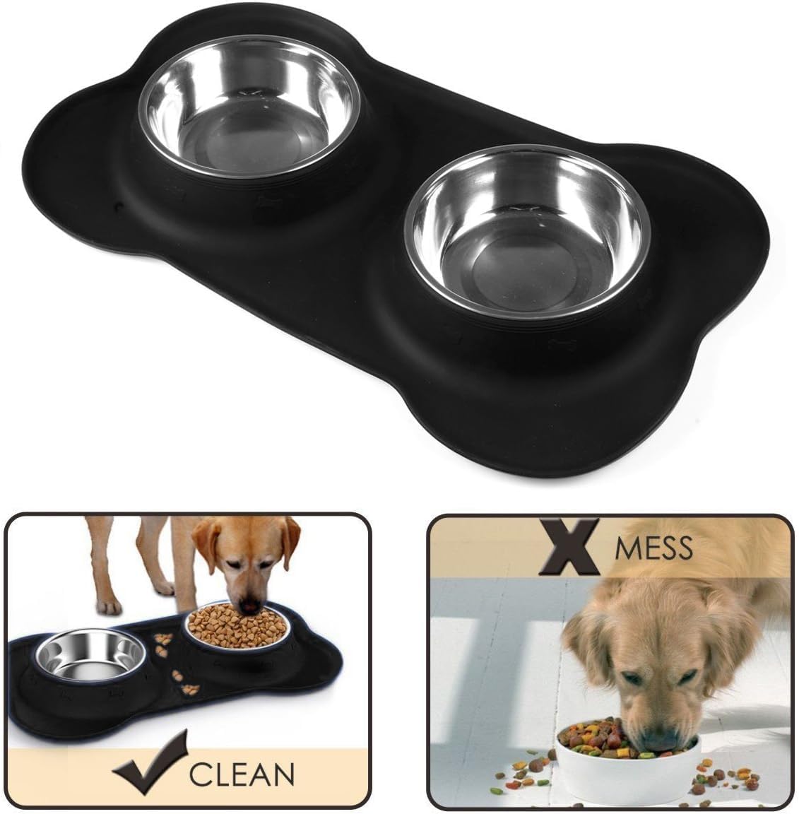 2 in 1 Stainless Steel Pet Bowl with Silicone Mat - Dual Food & Water Dish for Dogs & Cats - Removable Bowls, Non-Slip Base, Easy Clean (Multicolor) - Perfect for Home, Travel & Outdoor Use
