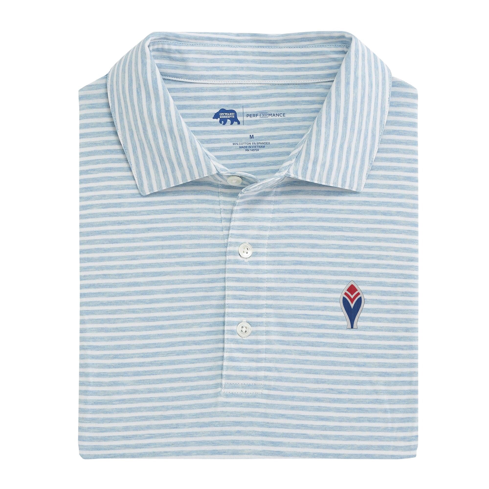 Cooperstown Feather Row Stripe Icon Polo Shirt - Men's Classic Baseball Style Collared Shirt - Sky Blue - Perfect for Baseball Games, Casual Wear & Sports Events