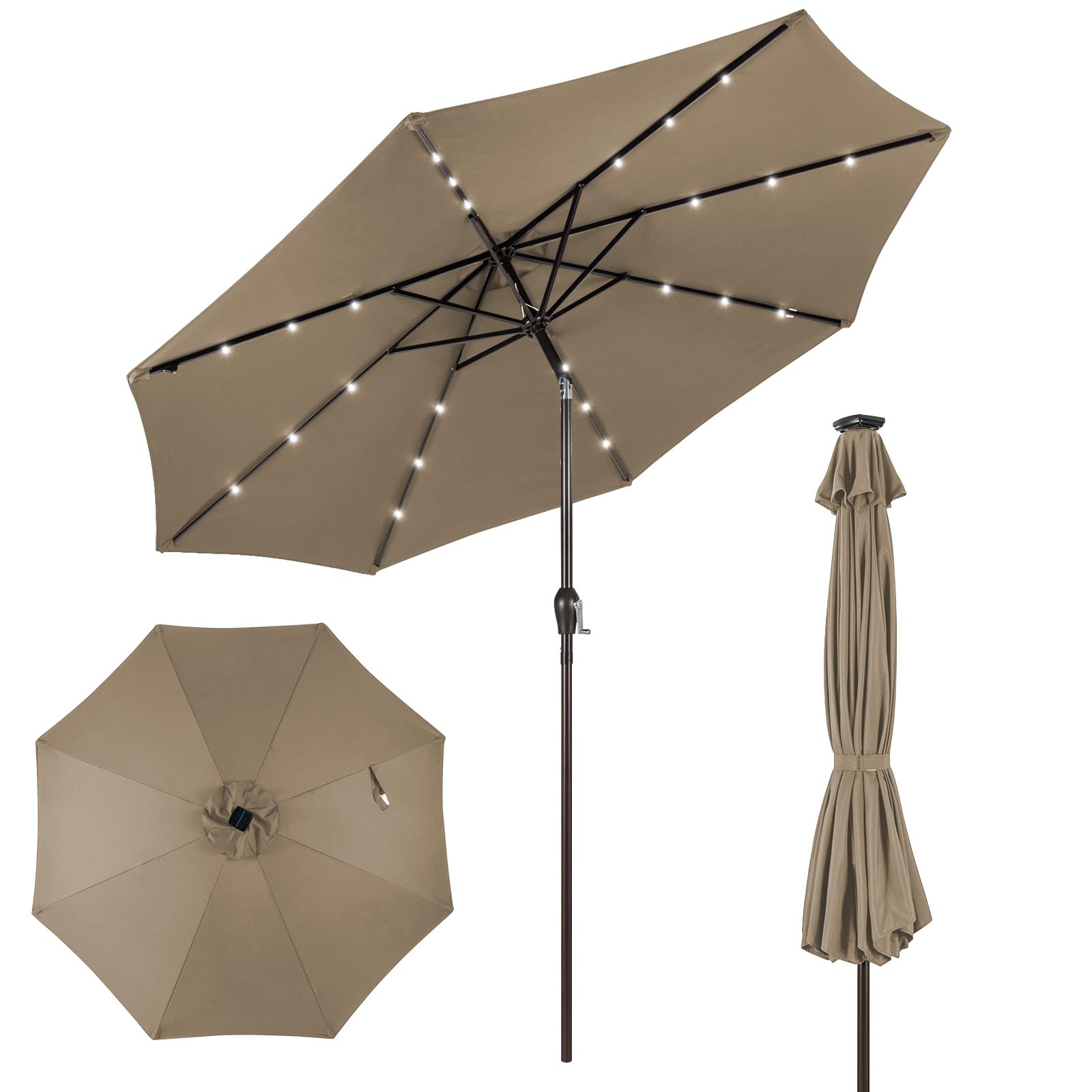 Giantex 9ft/10ft Solar LED Patio Umbrella with Crank & Push-Button Tilt - Waterproof Outdoor Market Umbrella for Backyard, Deck, Pool & Beach - Perfect for Dining, Lounging & Outdoor Entertaining