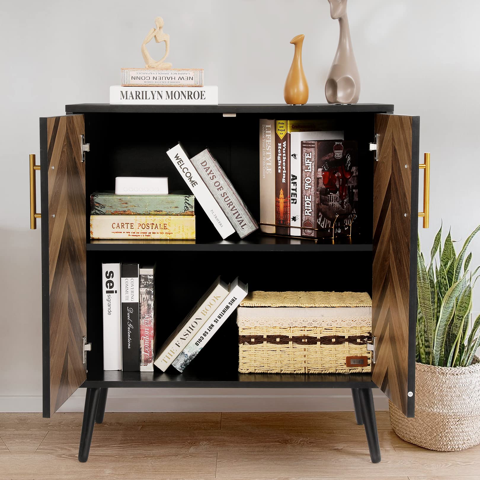 Likein Black Storage Cabinet with 2 Doors - Modern Sideboard Buffet Cabinet with Adjustable Shelves for Living Room, Bedroom, Office | Perfect for Entryway Organization & Home Decor Storage
