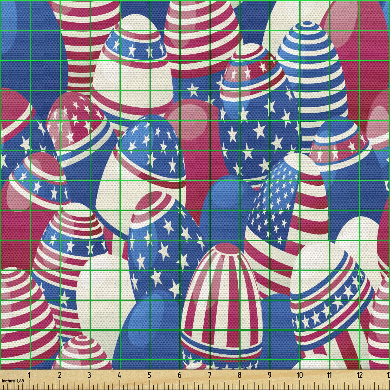 Ambesonne USA Fabric by The Yard - Traditional Easter Eggs with American Flag Patriotic Print - 10 Yards Navy Blue White Red Decorative Fabric for Upholstery, Home Decor, DIY Crafts, Table Runners, and Easter Decorations