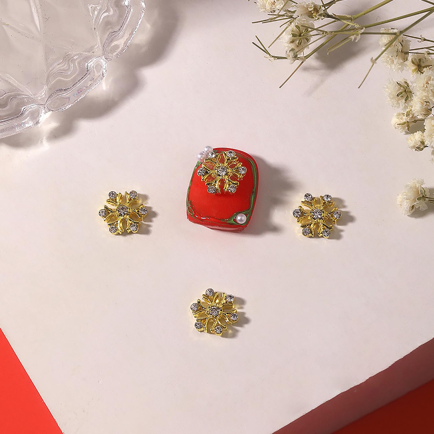 30Pcs Gold Alloy Christmas Snowflake Nail Charms with Rhinestones - Elegant Snowflake Nail Studs for Women & Girls - Perfect for Holiday Nail Art, Christmas Parties, and Winter Manicures