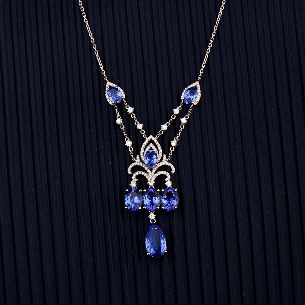 18K Rose Gold Tanzanite Pendant Necklace with Diamonds - 10.36ct Natural Tanzanite Gemstone Jewelry for Women | Elegant Gift for Anniversary, Birthday & Special Occasions