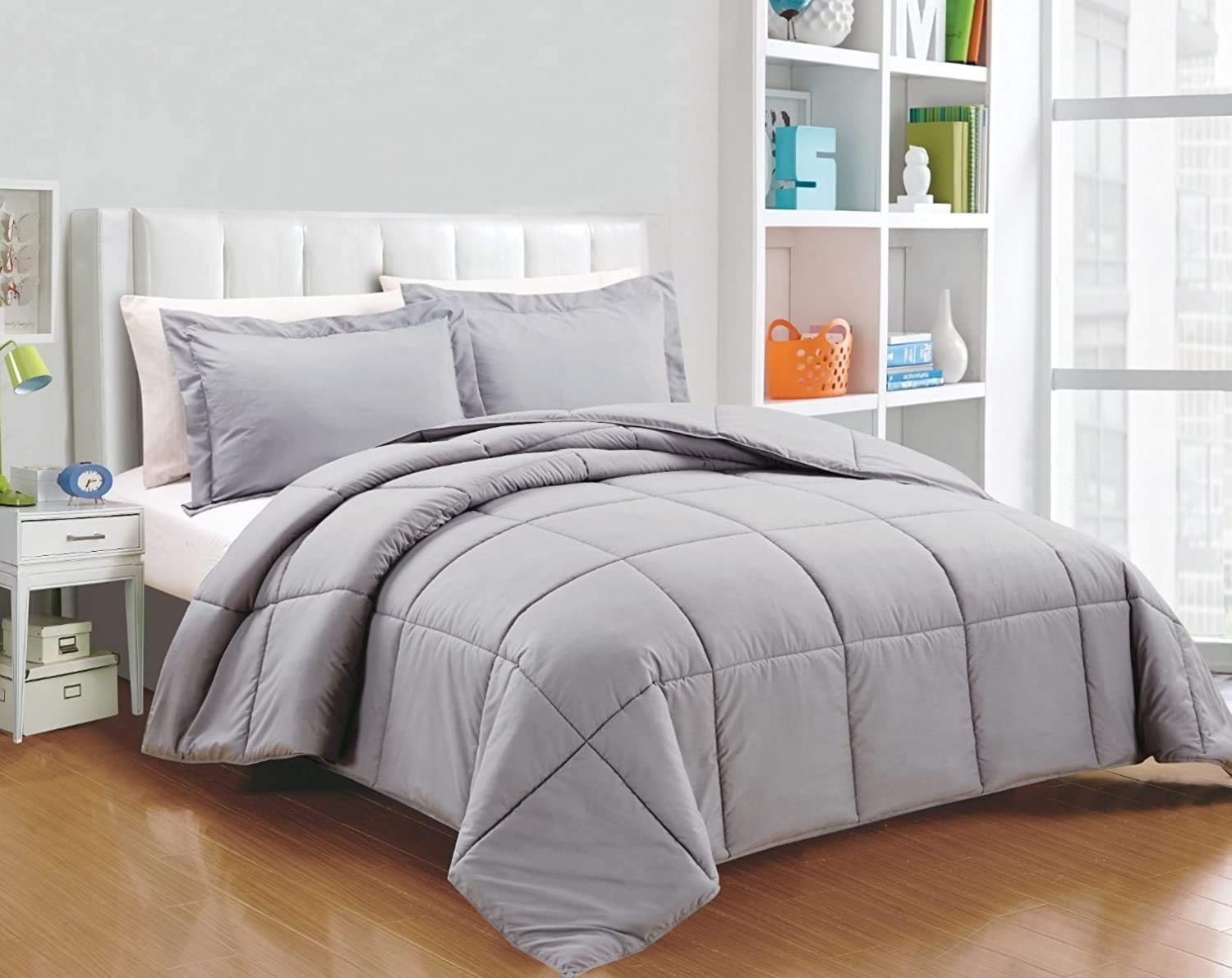 Premium 100% Egyptian Cotton 8-Piece Queen Comforter Set - 600 Thread Count (Includes 3-Pc Comforter, 4-Pc Sheet Set & Bed Skirt) - Light Gray - Luxury Bedding for Master Bedroom & Guest Room