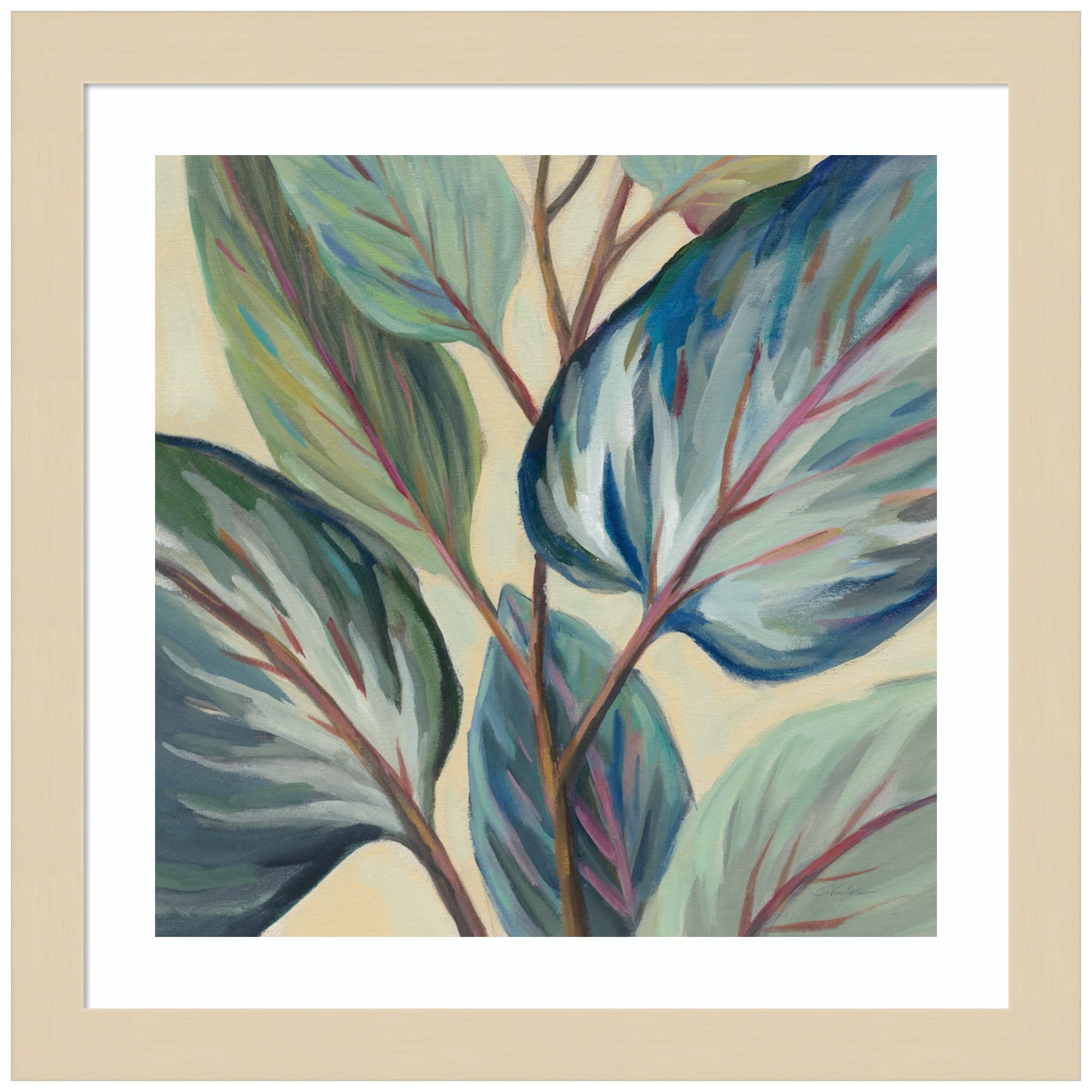 Silvia Vassileva Greenhouse Leaves Wood Framed Wall Art Print - 13x13 Inches, Natural Wood Frame - Perfect for Living Room, Bedroom & Office Decor