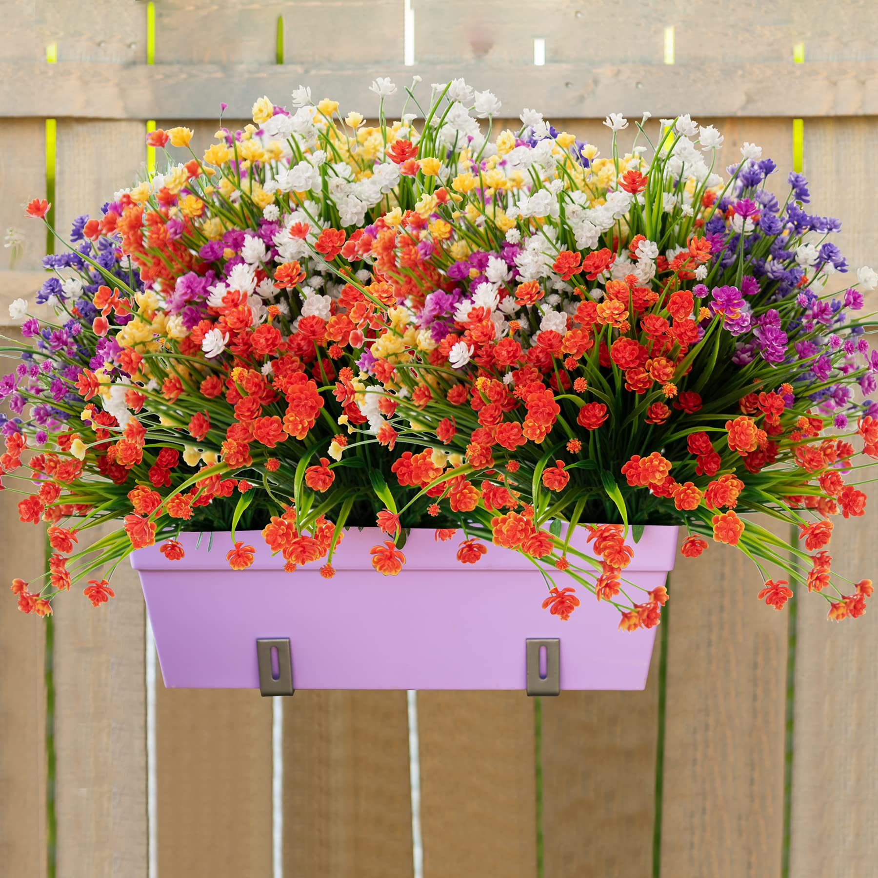 AUSTOR 10 Bundles UV Resistant Artificial Flowers Outdoor Fake Faux Plastic Flowers Shrubs Plants for Garden Home Window Box Decor - Perfect for Patio, Porch, Lawn & Wedding Decoration (Violet)
