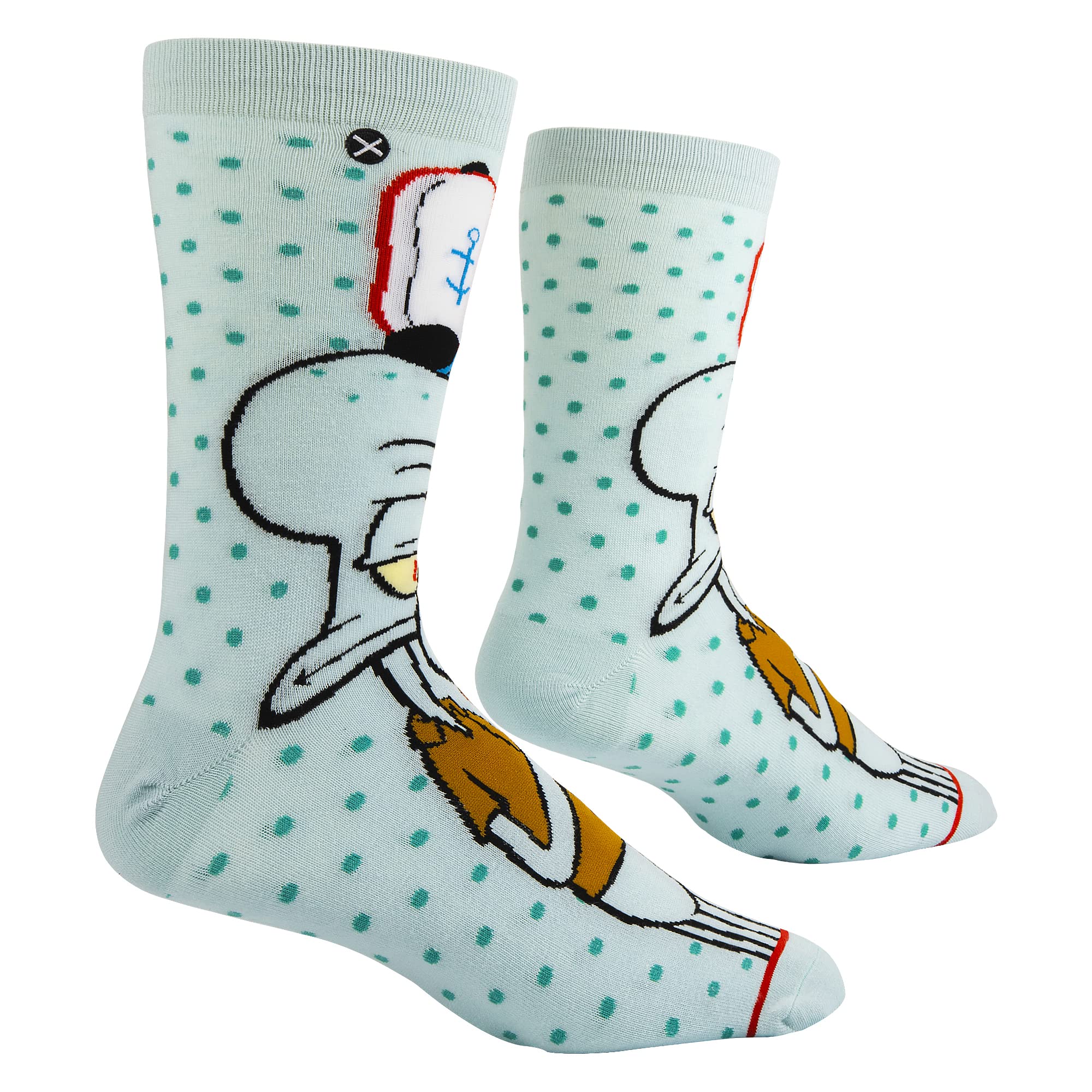 SpongeBob Cartoon Socks for Men - Nickelodeon Funny Novelty Crew Socks with Squidward Design - Large Size - Perfect for Cosplay, Gifts, and Everyday Wear