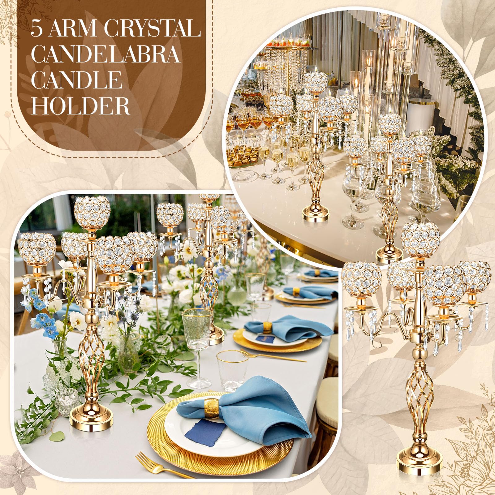 5-Arm Crystal Candelabra Centerpiece - 27