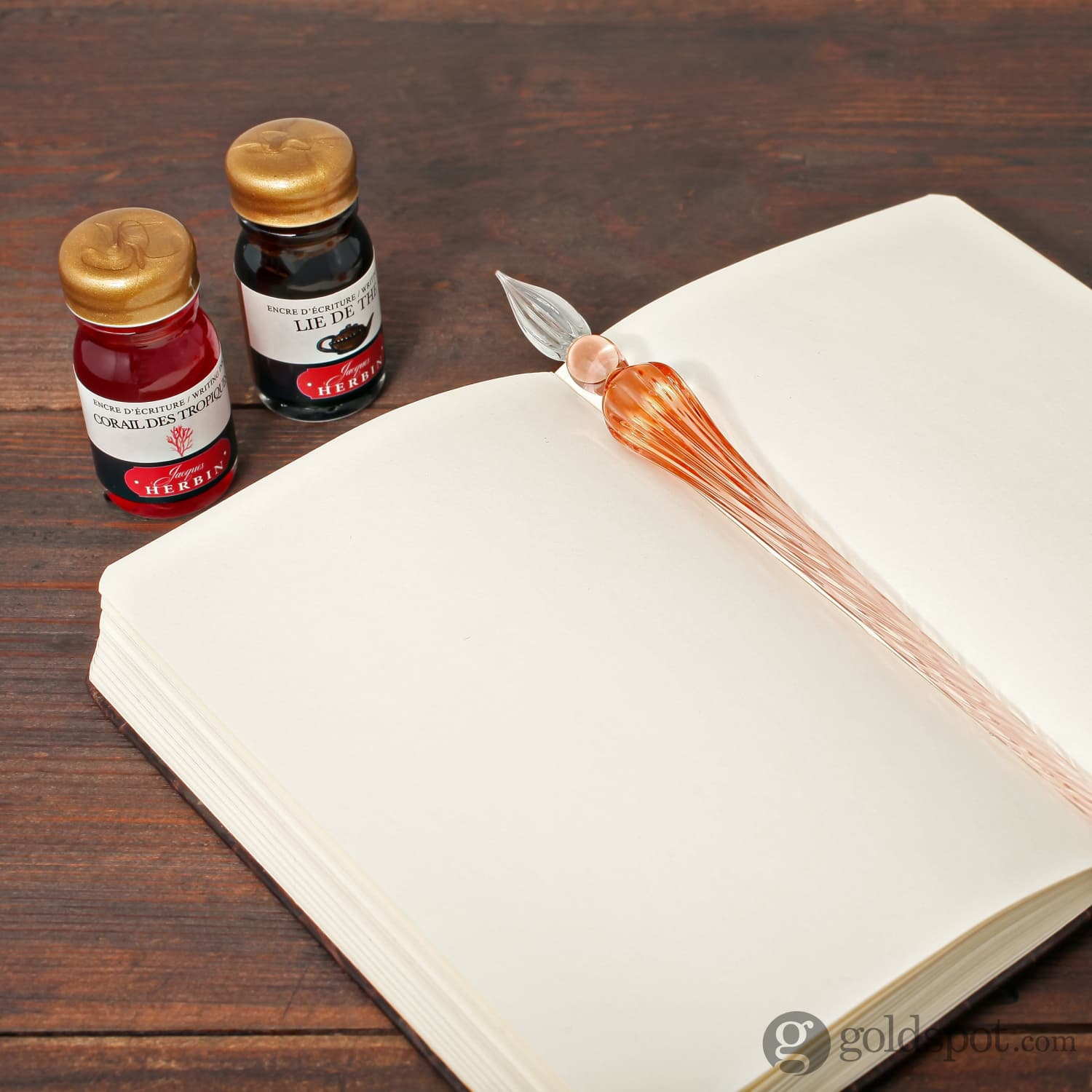 J. Herbin Round Glass Pen and Ink Set - Rose Gold Calligraphy Pen with Premium Ink for Writing, Drawing & Artistic Lettering - Perfect for Journals, Scrapbooking & Gift Giving