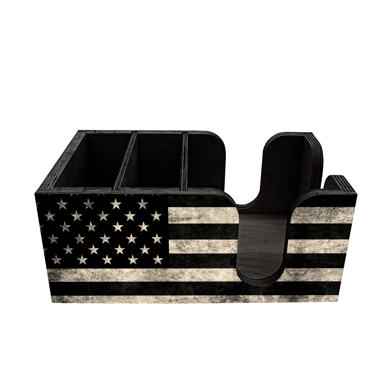 Bar Top Napkin Caddy with Black American Flag Design - Premium Countertop Napkin Holder for Restaurants, Bars, and Home Kitchen Organization