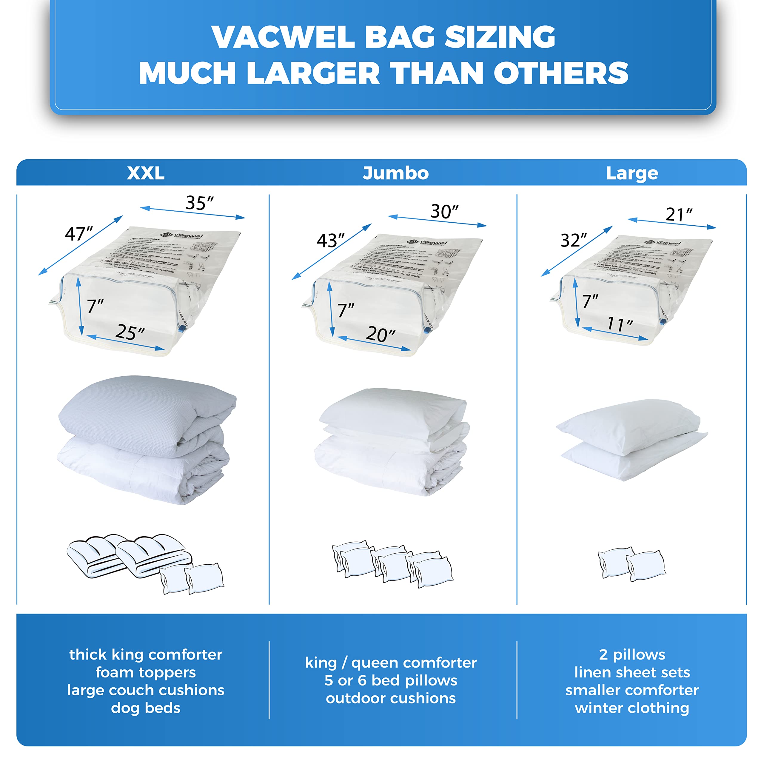 10-Pack Vacuum Storage Bags for Bedding & Winter Clothes - XXL (47x35in) & Jumbo (43x30in) Space Saver Bags with Hand Pump - Perfect for Blankets, Comforters, Seasonal Wardrobe Organization & Travel Packing