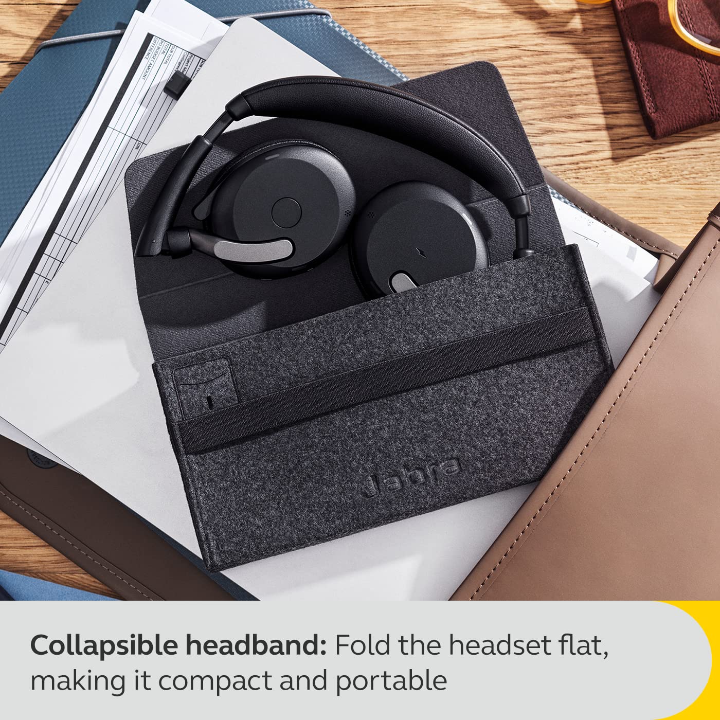 Jabra Evolve2 65 Flex Stereo Bluetooth Headset with Wireless Charging Pad - Noise Cancelling ClearVoice & Hybrid ANC - Microsoft Teams Certified - Black - Perfect for Remote Work, Online Meetings & Office Calls