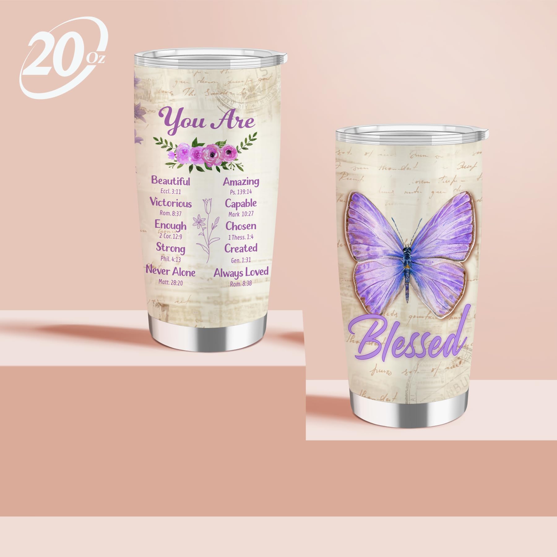 Christian Gifts for Women - Inspirational Religious Stainless Steel Tumbler 20oz, Perfect Birthday Gift for Best Friend, Sister or Mom - Great for Church, Bible Study & Daily Encouragement