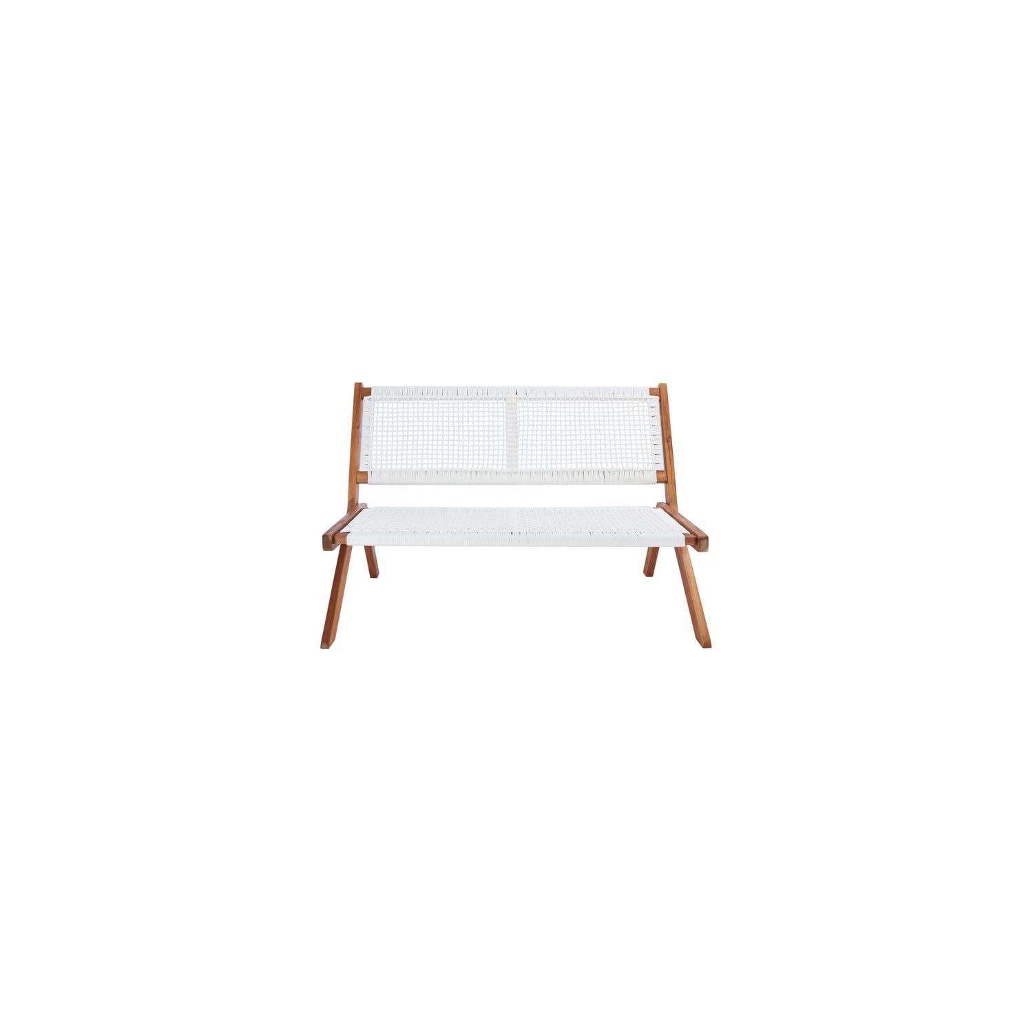 SAFAVIEH Kobina Natural Acacia Wood & White Rope Foldable Bench - Outdoor Patio, Garden, Poolside & Entryway Seating Furniture for Home Decor