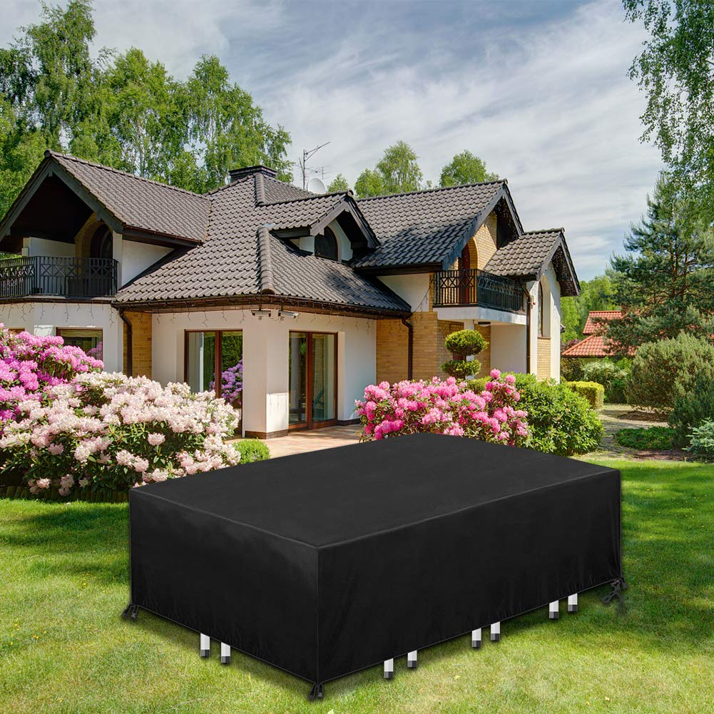 Premium Waterproof & Windproof Patio Furniture Covers - Heavy Duty Oxford Fabric Outdoor Table Covers for Rectangular/Oval Dining Sets (4-8 Seats, 90x56x27.5 Inch) - All-Weather Protection for Backyard, Garden & Poolside Furniture
