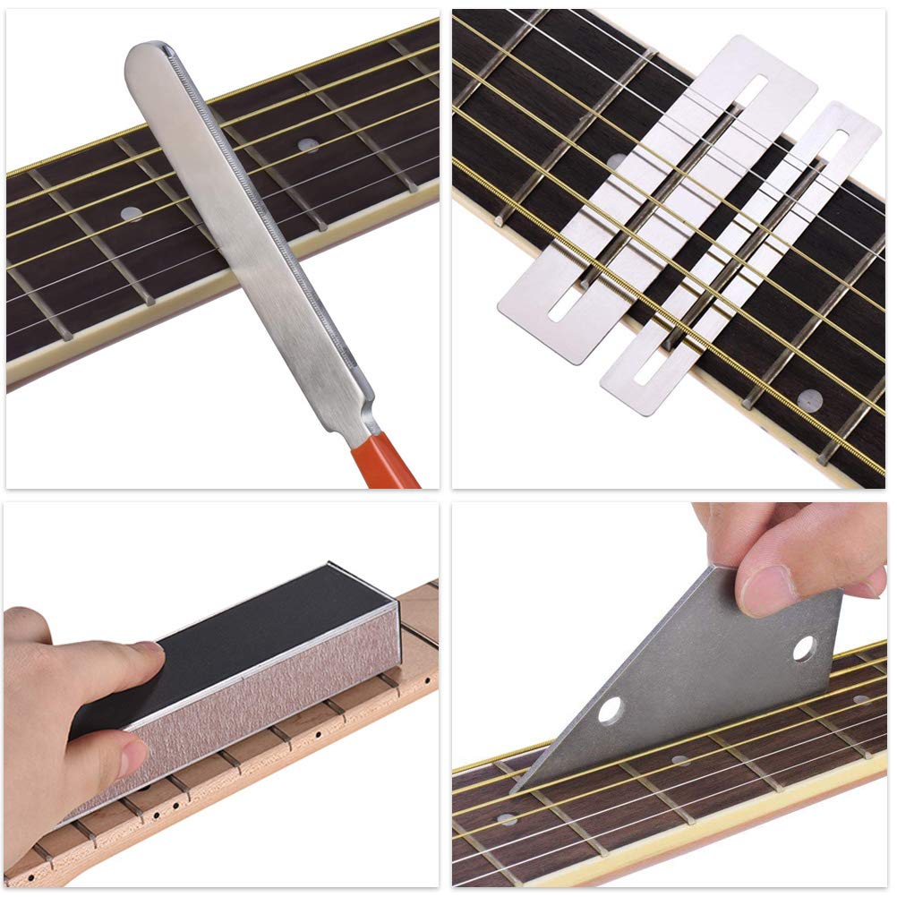 6Pcs Professional Guitar Repair Tool Kit with Storage Bag - Includes Fret Leveling Beam, Fret File, Fret Rocker & 2 Fingerboard Guards for Guitar & Bass Maintenance | Perfect for Luthiers, Musicians & DIY Guitar Repair at Home or Studio