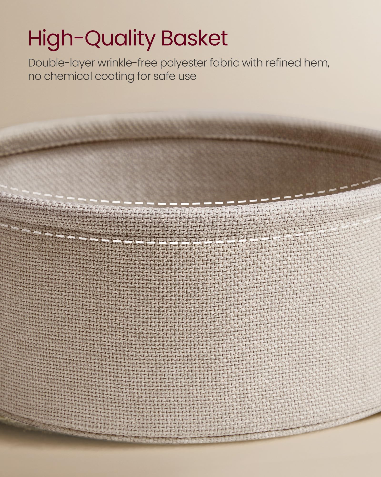 VASAGLE Round Side Table with Fabric Basket - Modern End Table for Living Room, Bedroom, or Nightstand - White and Beige LET223W10 - Perfect for Small Spaces, Home Decor, and Extra Storage