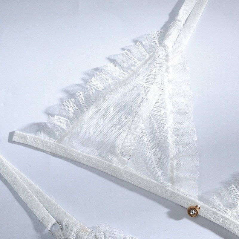 Simple White Triangle Bralette & Thong Set - Sexy Lingerie for Women | Comfortable Cotton Underwear | Perfect for Date Night, Sleepwear & Lounge Wear