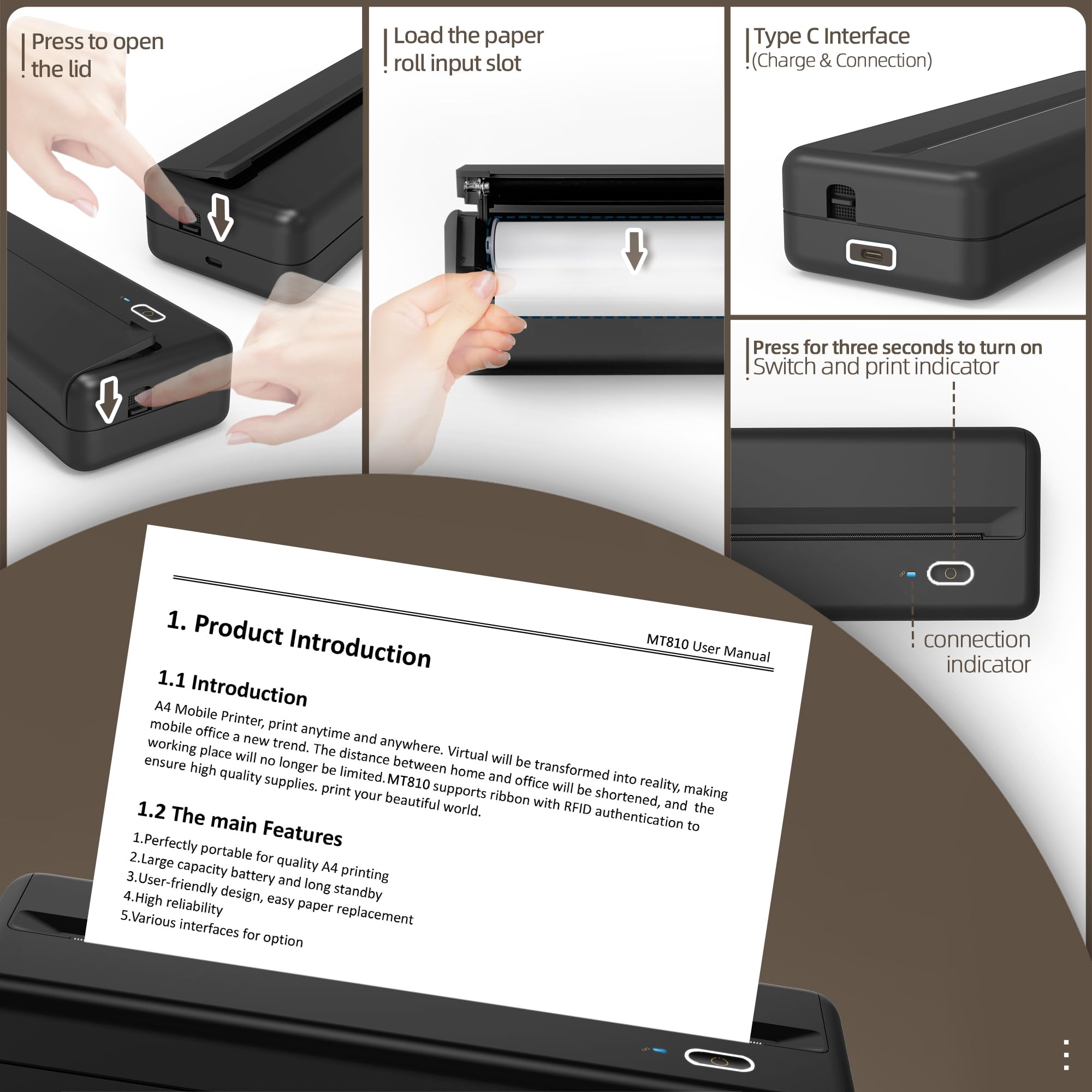 Wireless Thermal Printer for Home Office & Travel - Compact, Inkless, Works with iOS, Android & Laptops - Supports 4