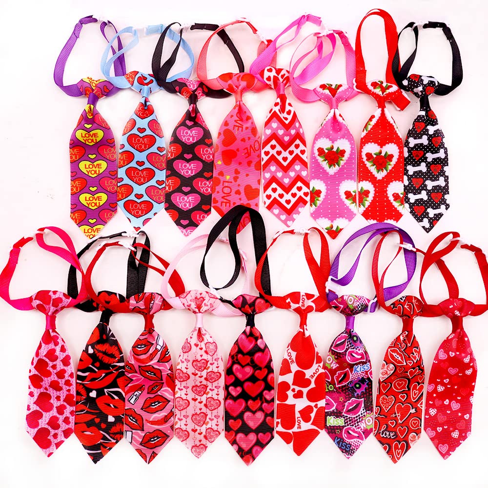 18pcs Valentine's Day Dog Neck Ties - Bulk Adjustable Pink & Red Small Dog Collar Ties with Rose Kiss Pattern | Cute Pet Grooming Accessories for Holidays, Parties & Photo Shoots