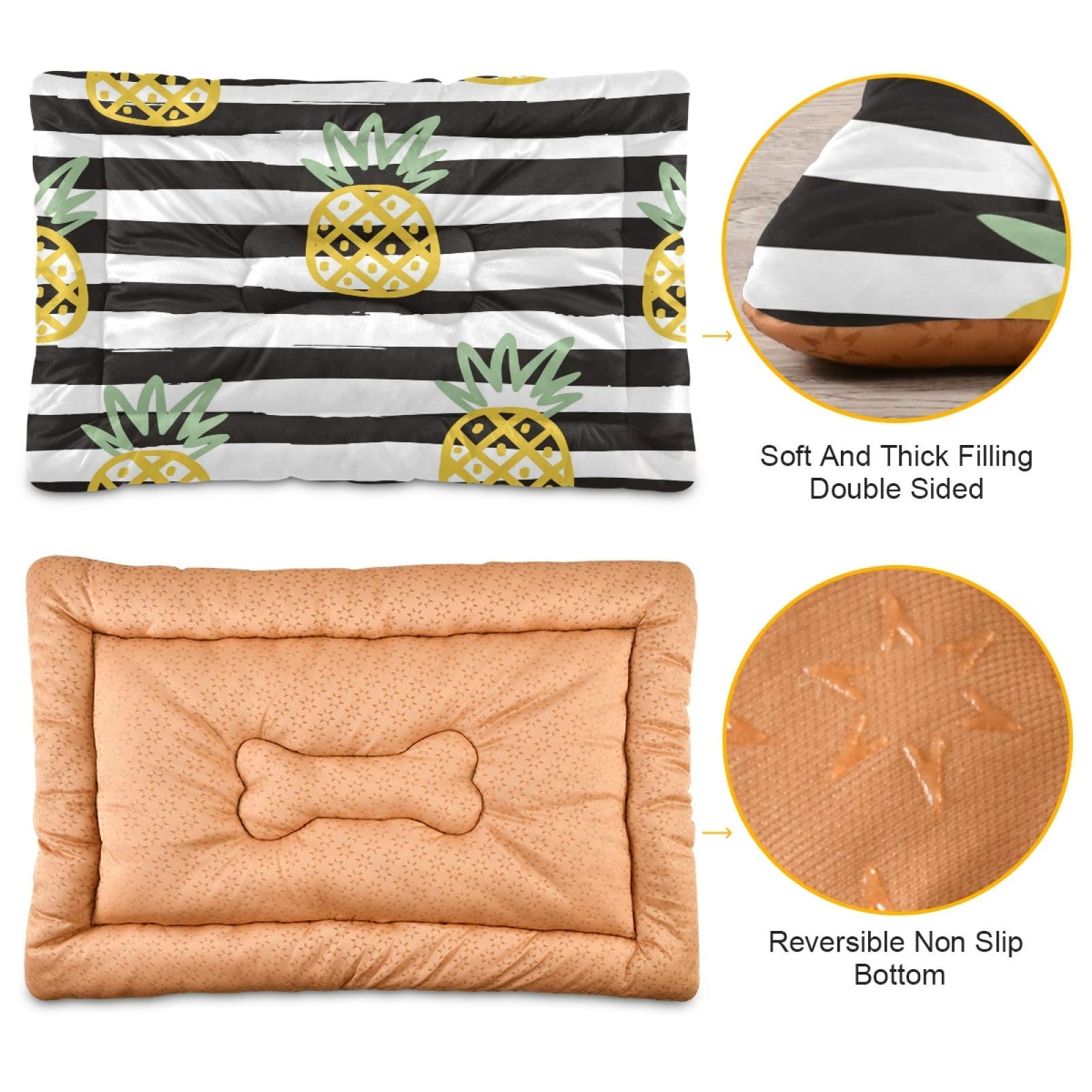 Pineapple Print Pet Bed for Dogs & Cats - Ultra Soft Rectangle Comfort Bed for Small, Medium, Large Pets (36x24 Inches) | Cozy Sleeping Spot for Bedroom, Living Room & Travel
