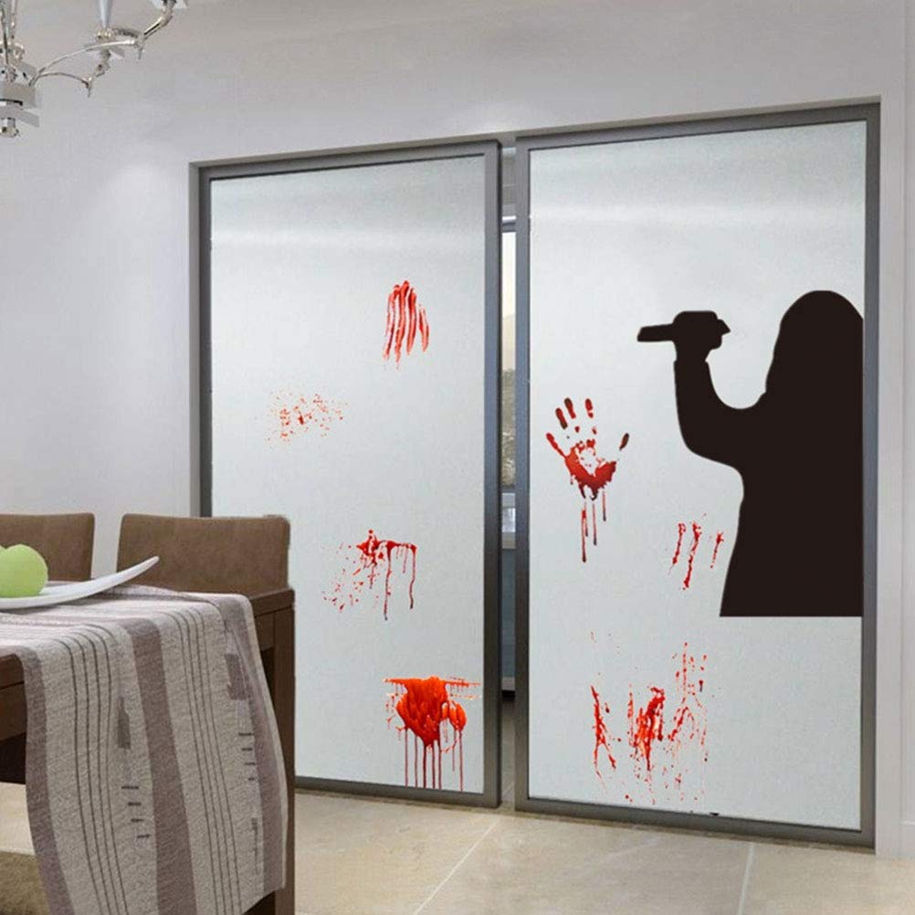 BESPORTBLE Halloween Blood Handprint Stickers - Vampire Zombie Party Decor, Spooky Crime Scene Wall Decals, PVC Ghost Stickers for Halloween Party Decorations & Haunted House Props