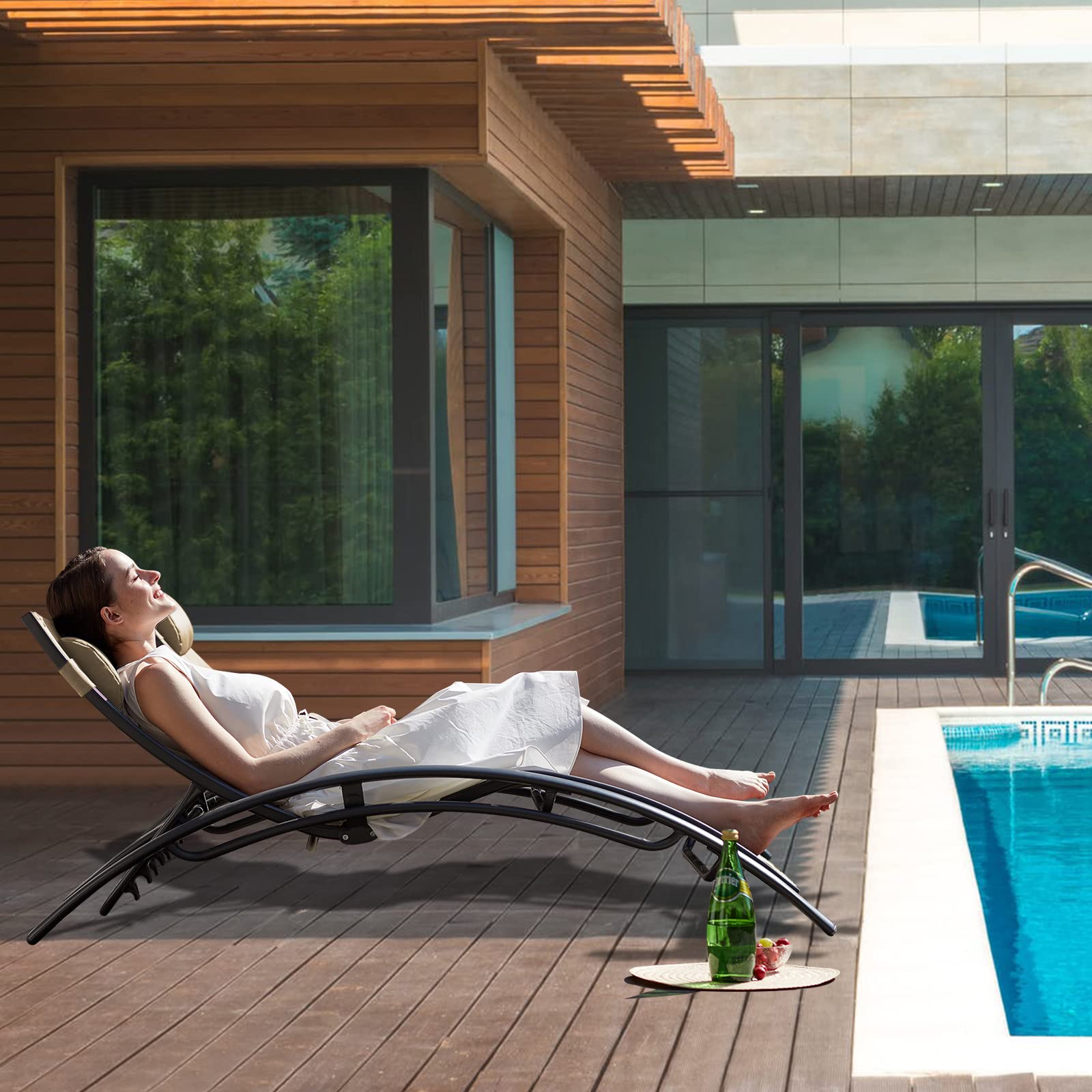 Outdoor Patio Chaise Lounge Chairs Set of 2 - Adjustable Backrest (5 Positions) with Headrest - Waterproof Poolside & Balcony Furniture - Cappuccino Color - Perfect for Sunbathing, Relaxing by the Pool, or Lounging on Your Deck