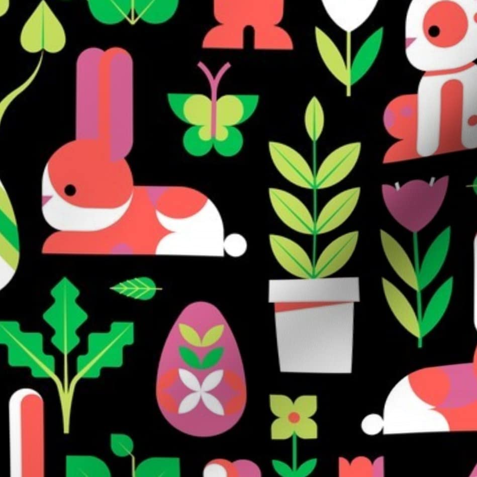 Garden Floral Bunny Geometric Egg Printed Velvet Fabric - Spoonflower Upholstery & Apparel Material - Fat Quarter for Home Decor, DIY Crafts, and Sewing Projects
