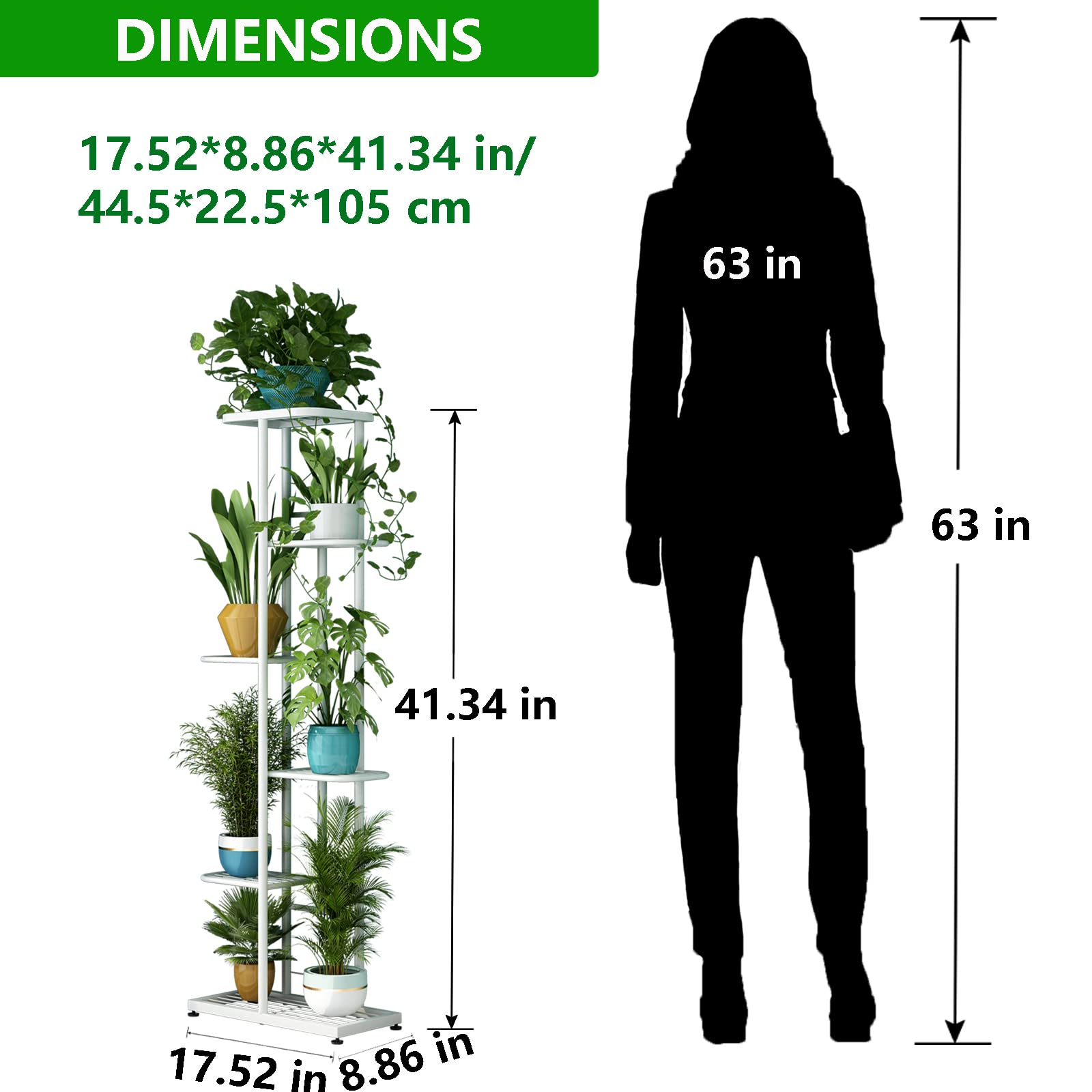 6-Tier Metal Plant Stand for Indoor & Outdoor - 7 Potted Flower Holder Shelf for Patio, Garden, Balcony & Living Room - White Planter Display Shelving Unit for Home Decor & Space Saving